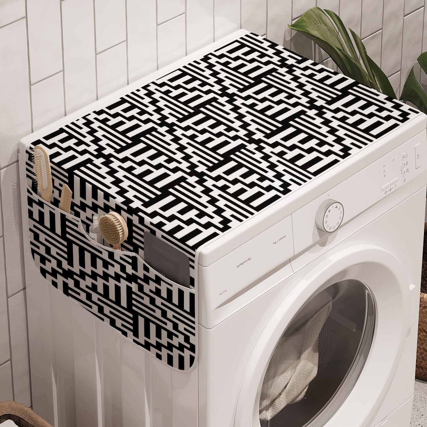 Abstrakt Stripes und Zigzags Bold Abakuhaus Waschmaschine Trockner, and Anti-Rutsch-Stoffabdeckung Badorganizer für