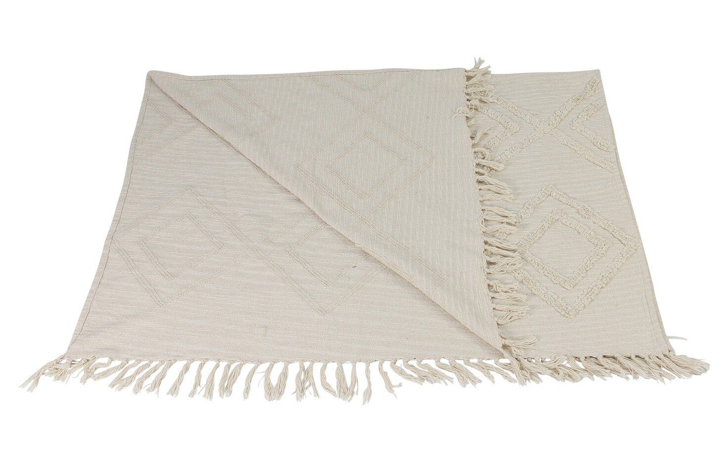 Wohndecke Webdecke Boho Stil Decke Sofadecke Plaid 130 x 170 Creme Makramee, Home-trends24.de