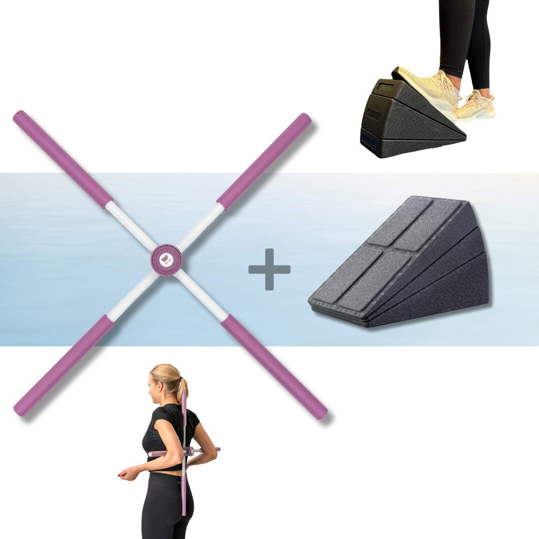 Winch Yogablock Yoga-Spar-Set, Stretch-& Supportblock + Yoga Stick, Haltungskorrektur und Wadendehner für perfekte Haltung & Flexibilität