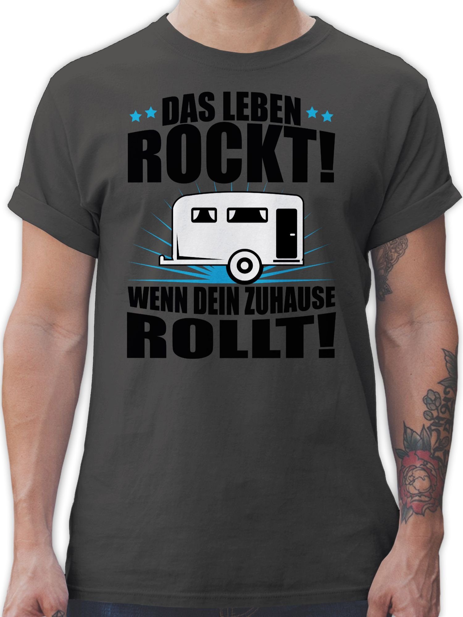 Shirtracer T-Shirt Das Leben rockt! Wohnwagen schwarz Hobby Outfit 1 Dunkelgrau