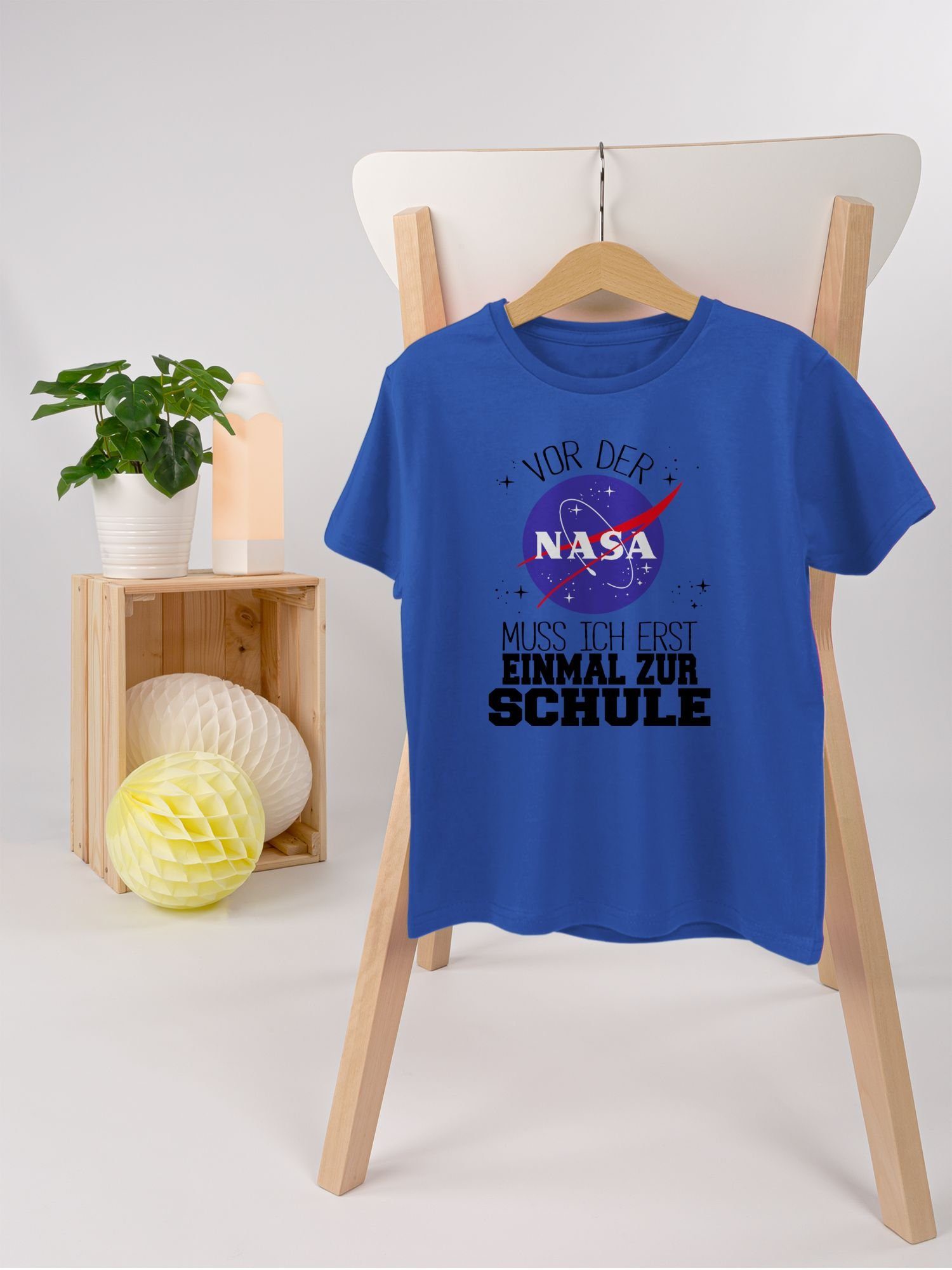 Vor einmal T-Shirt Nasa Einschulung Geschenke ich Schulanfang Schule muss erst Royalblau Shirtracer schwarz der zur Junge 3