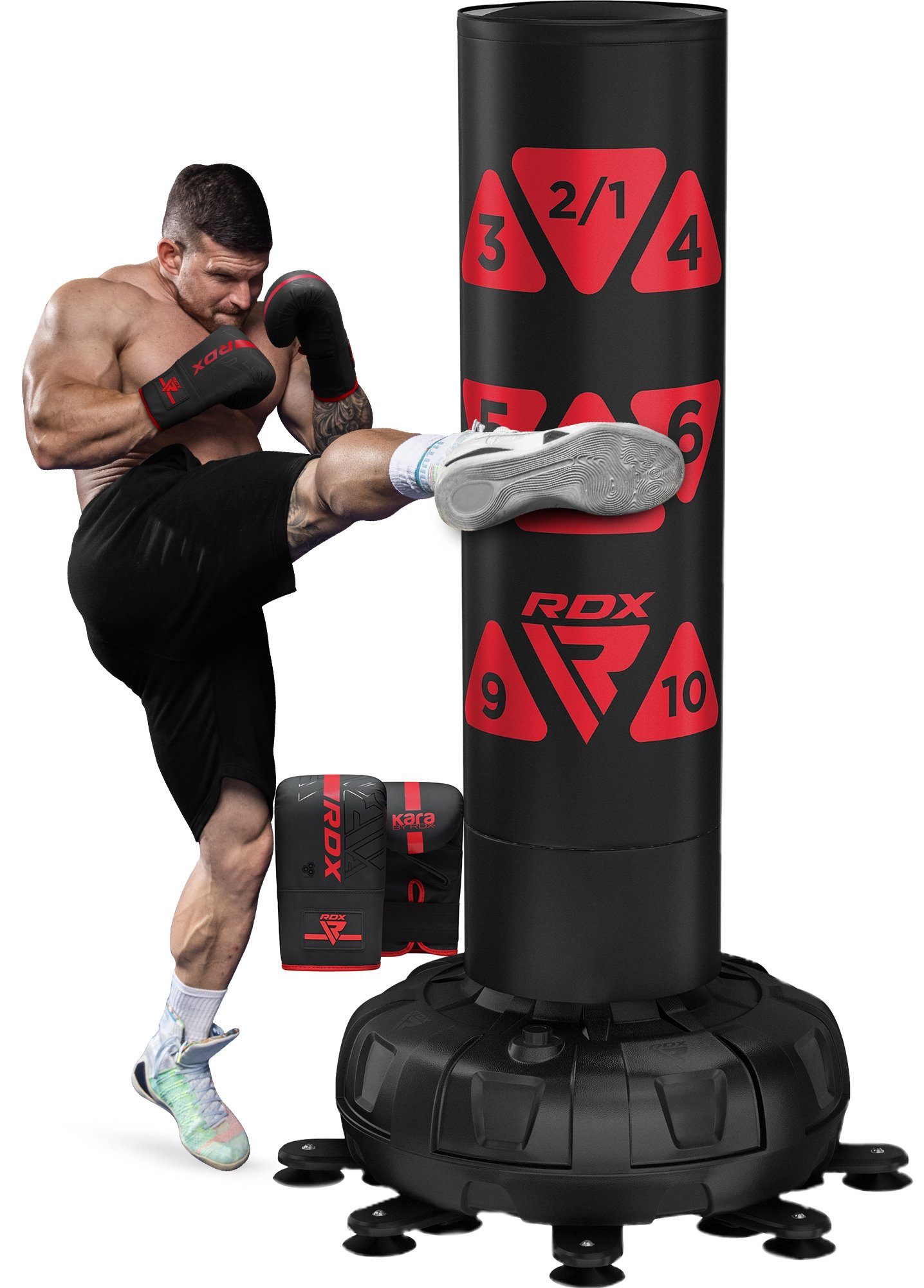RDX Sports Boxsack RDX Boxsack mit Handschuhen, 6FT Freistehend Kickboxen MMA Fitness RED
