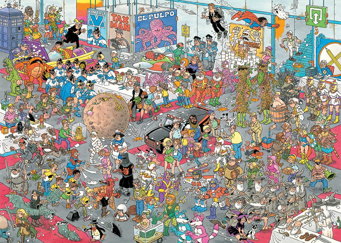 Jan van Haasteren Puzzle Jan van Haasteren - Wir brauchen Raum(fahrt) & Ganz großes Kino, 1000 Puzzleteile