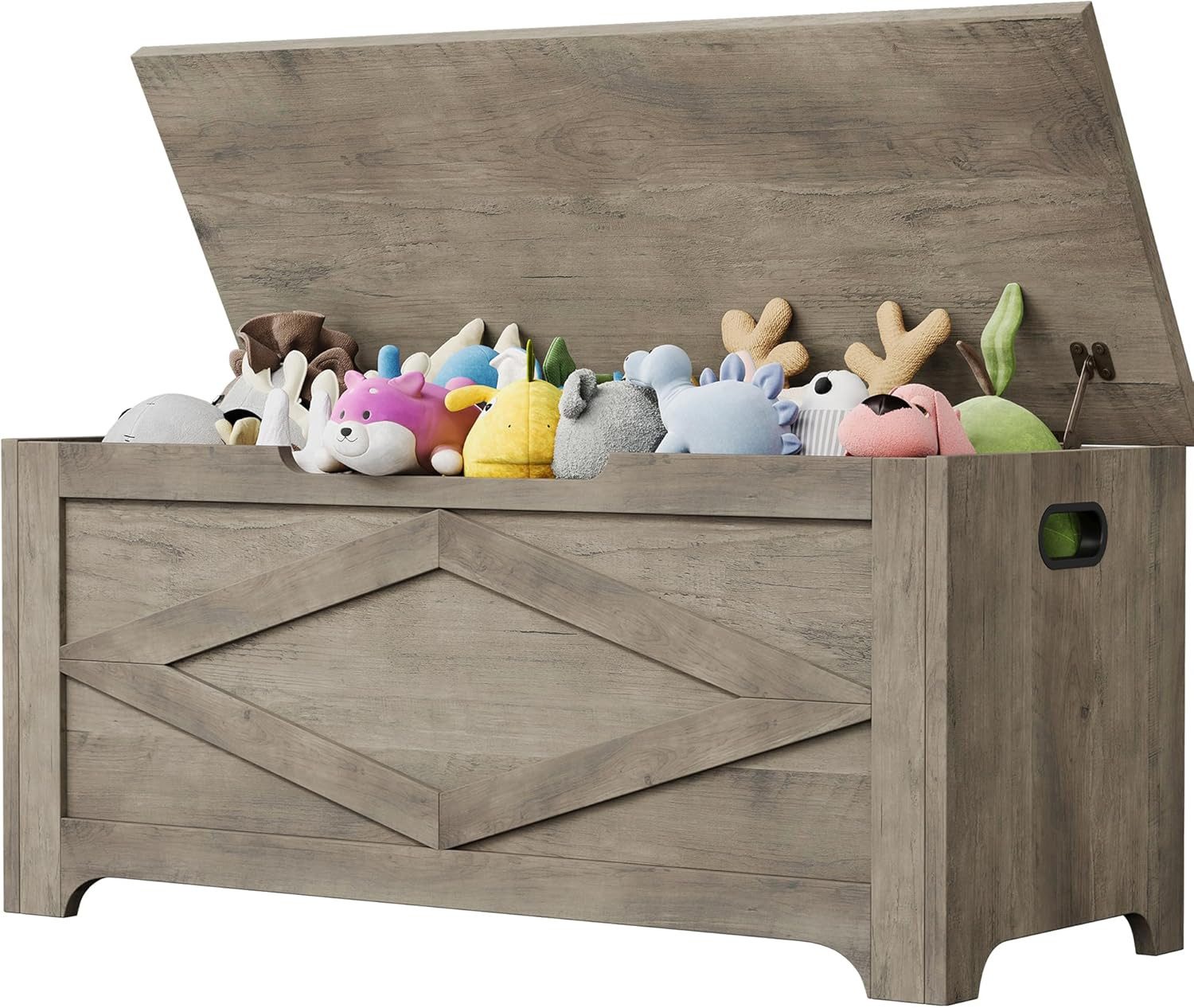 GarveeMore Sitztruhe 100cm,Aufbewahrungsbank aus Holz mit Sicherheitsscharnieren, große Spielzeugtruhe für Eingangsbereich,Wohnzimmer,Schlafzimmer