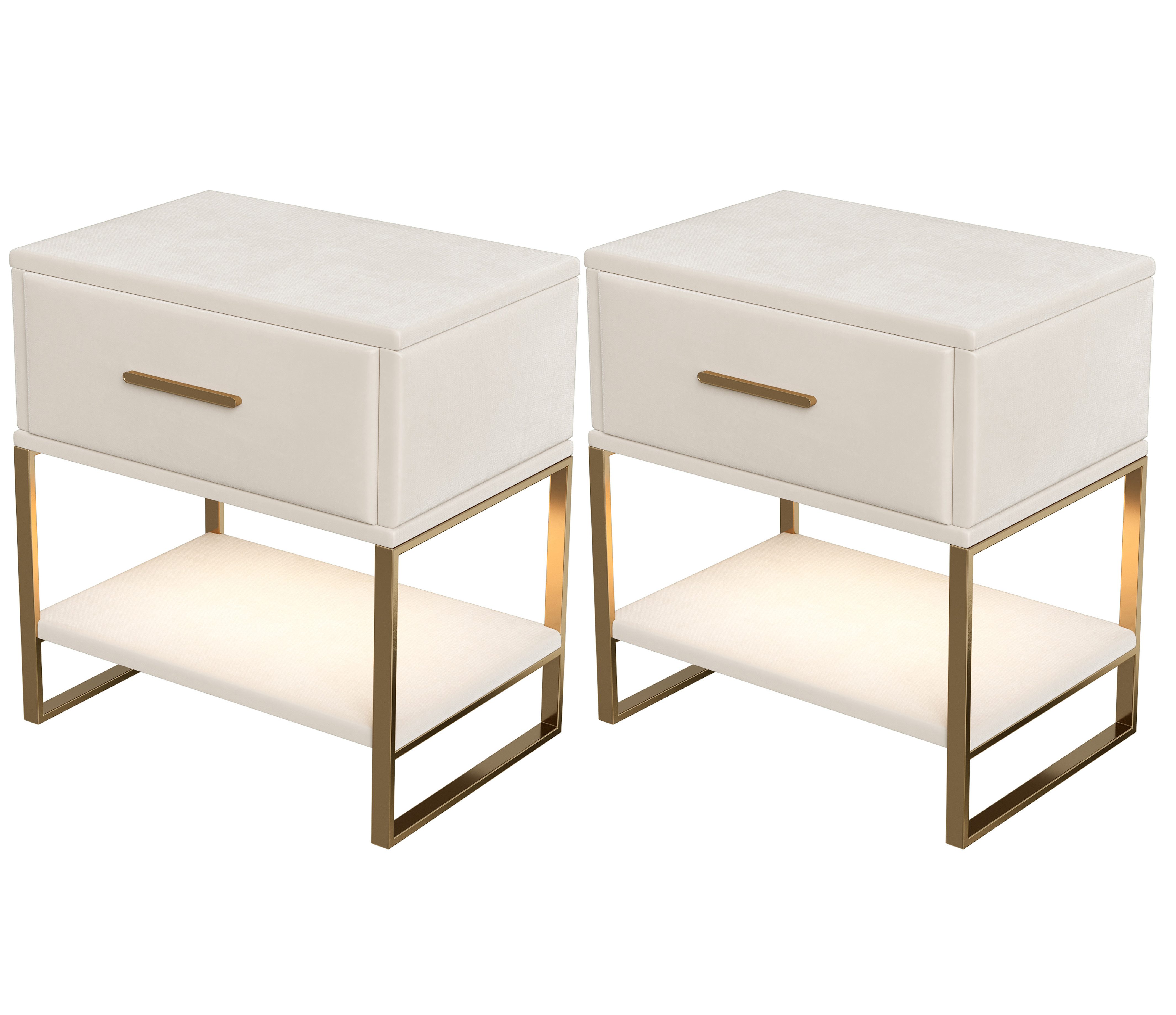 zebery Nachttisch Schubladenschrank mit LED-Leuchten (Set, 2-St), 50x40x31 cm,2er-Packung,Schubladen und Ablagefächern,Samtstoff,Beige