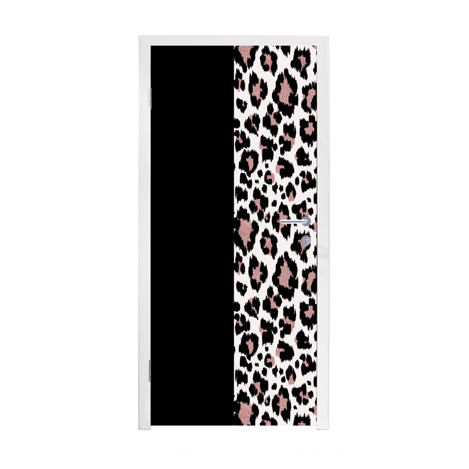 MuchoWow Türtapete Tiermuster - Panther - Rosa, Matt, bedruckt, (1 St), Fototapete für Tür, Türaufkleber, 75x205 cm