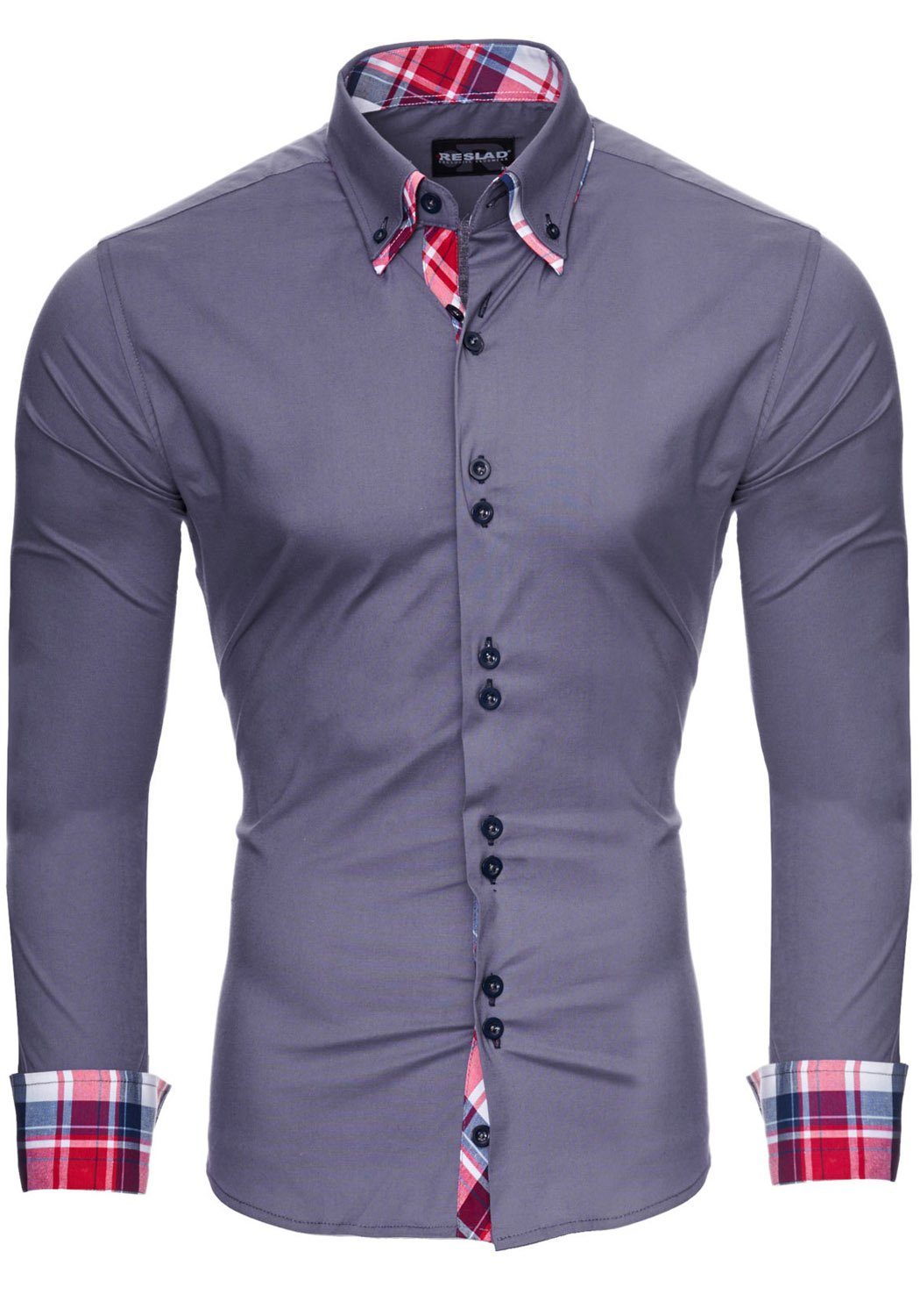 Langarmhemd Reslad Herren Hemd Button-Down Slim Fit Kontrast Langarmhemd RS-7015
