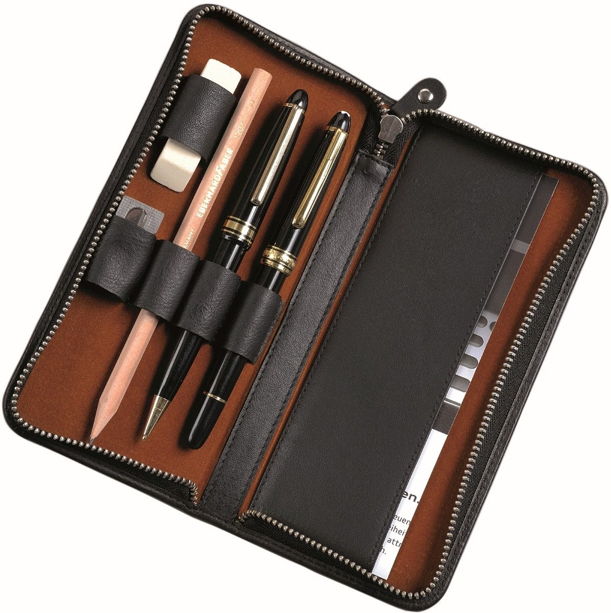 Federtasche Stiftetui 17,5x8x2,5cm Leder schwarz.
