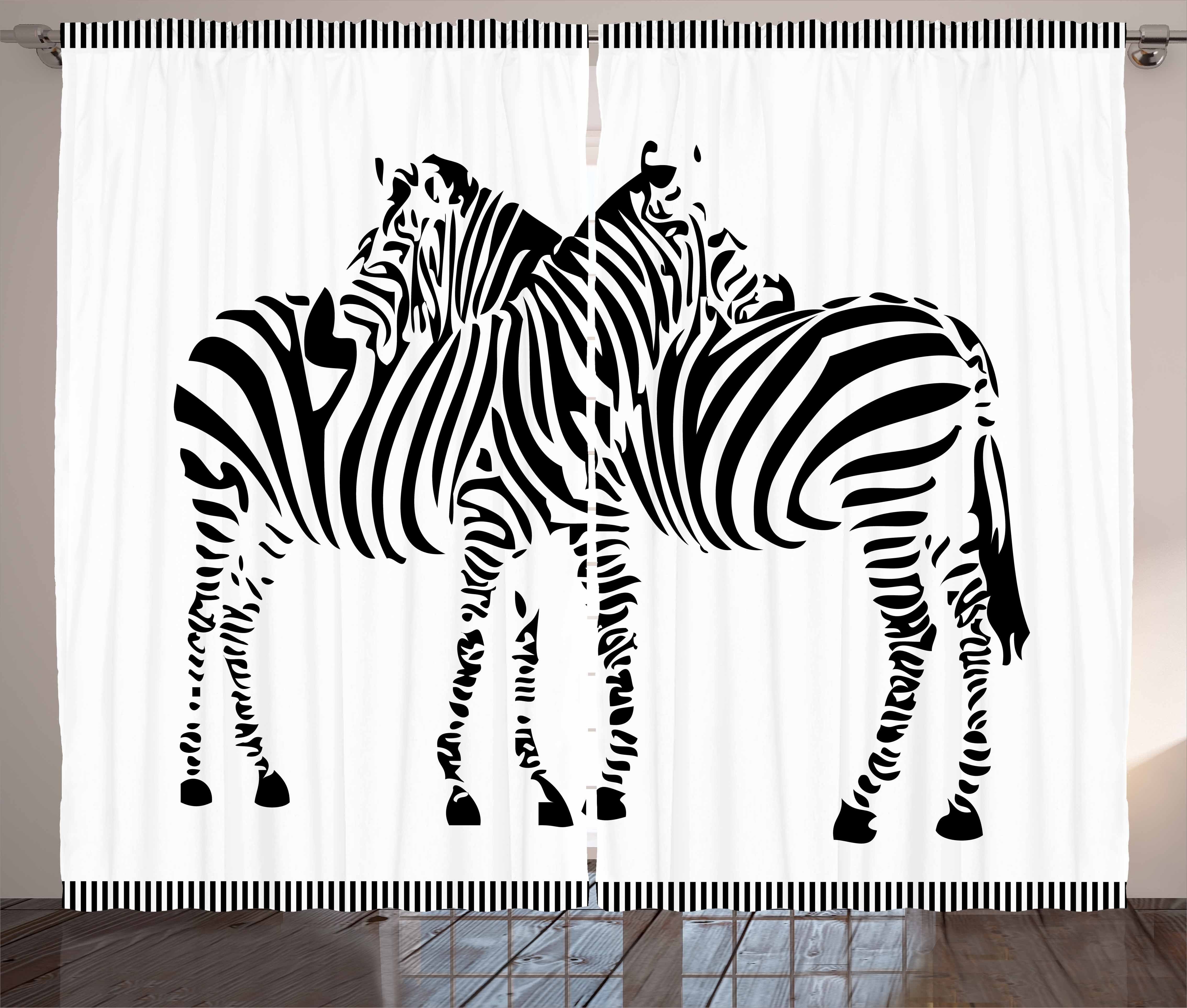 Silhouette Gardine Haken, 2 Zebras Kräuselband Vorhang und mit Schlaufen Abakuhaus, Schlafzimmer Tierwelt