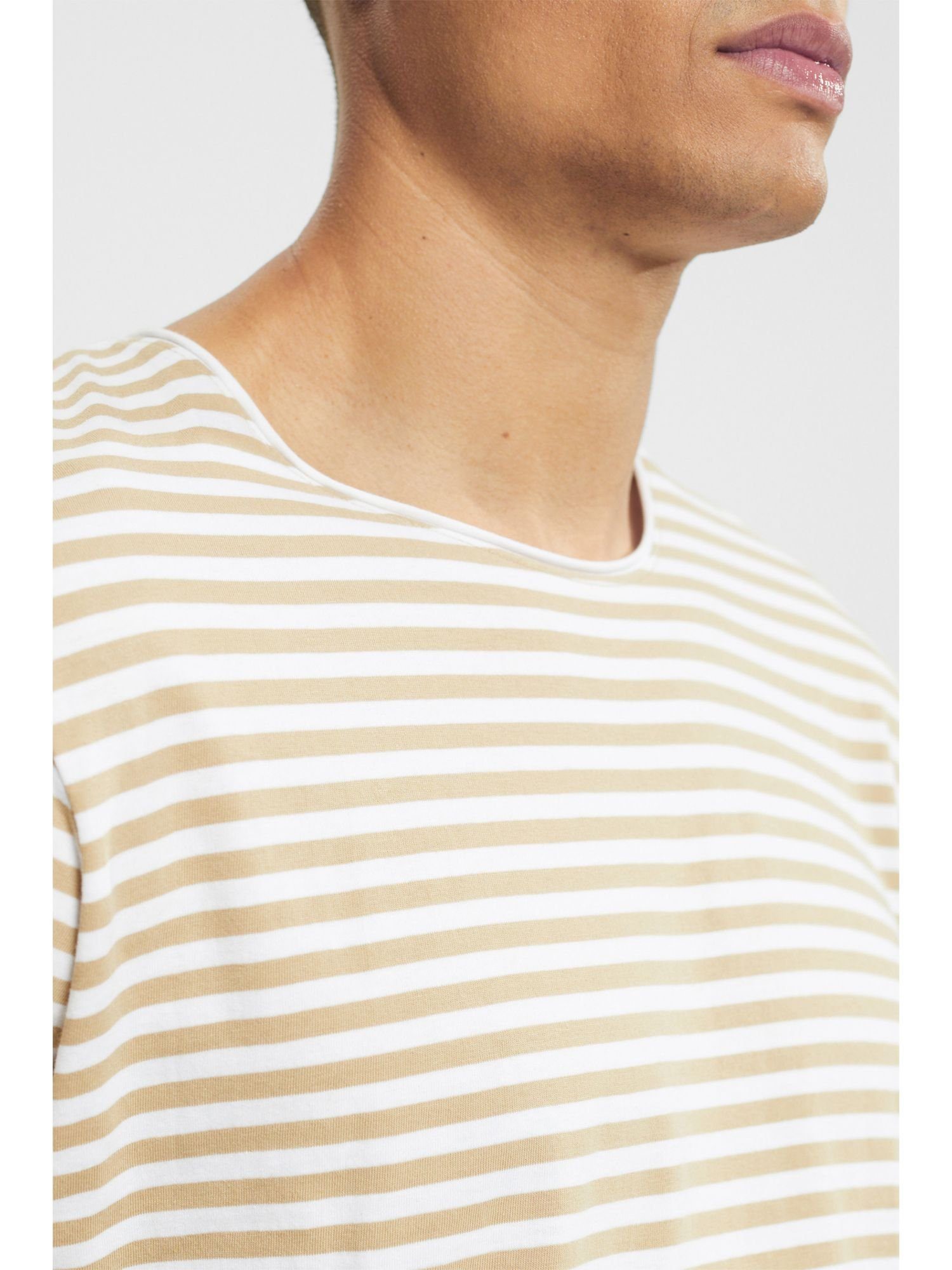 Esprit T-Shirt Streifenmuster mit Jersey-T-Shirt BEIGE (1-tlg)