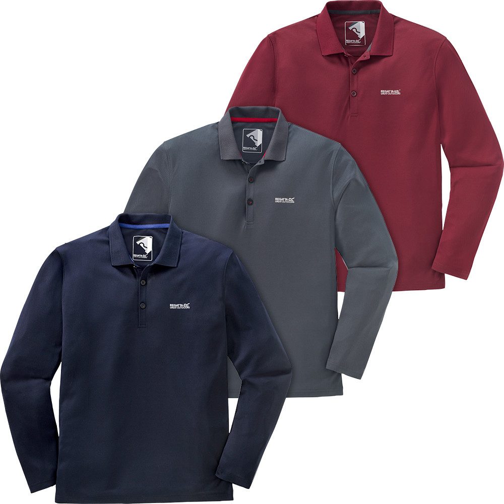 Regatta Professional Langarm-Poloshirt (Set, 3er-Pack) Hervorragender Feuchtigkeitstransport