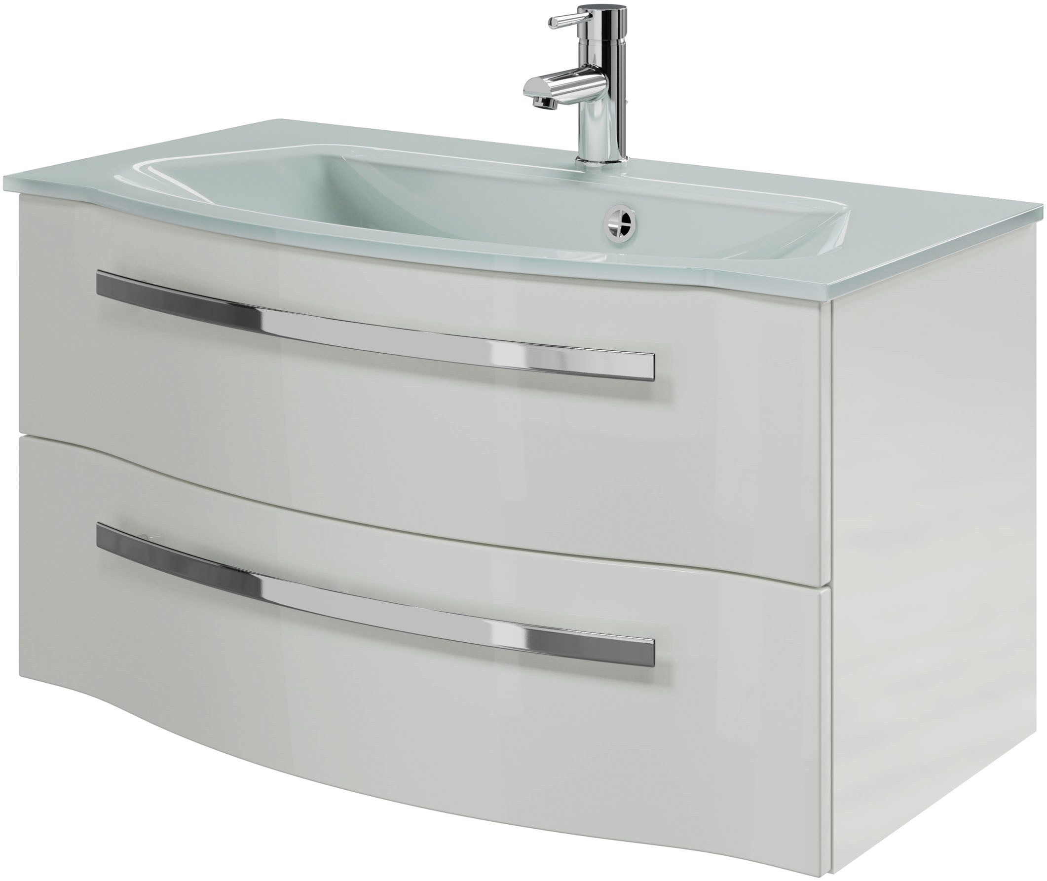 Saphir Waschtisch Serie 4005 Glas-Waschtisch mit Unterschrank, 92 cm breit, Waschplatz mit 2 Schubladen, Badmöbel-Set mit Waschtisch