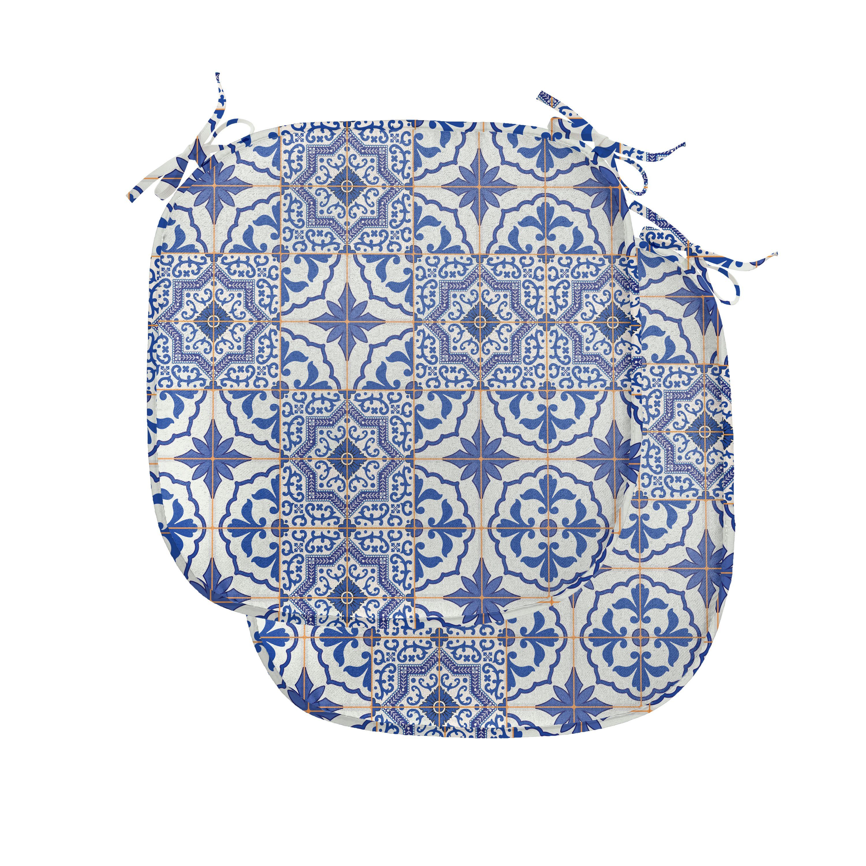 Abakuhaus Stuhlkissen Dekoratives wasserfestes Kissen mit Riemen für Küchensitze, marokkanisch Checkered Grid Desgin