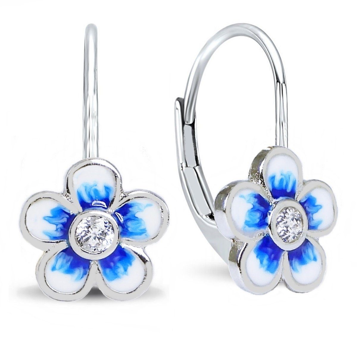 Zwei Paar Set Ohrringe Blume Schmetterling Ohrstecker Ohrhänger Silber 