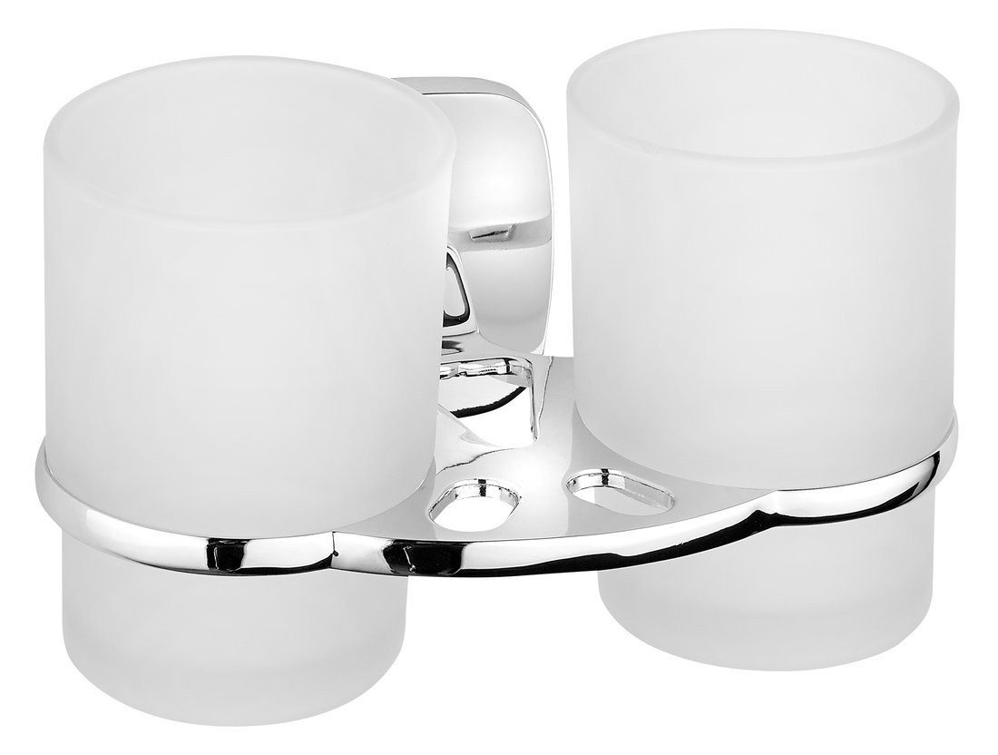 Aqualine Zahnputzbecher RUMBA Doppelglashalter, Milchglas, Chrom, Aqualine-RB105