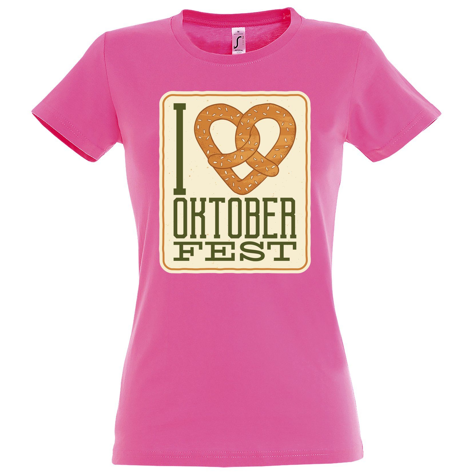 Youth Designz Print-Shirt I LOVE OKTOBERFEST Damen T-Shirt mit Fun-Look Brezel Aufdruck und Spruch