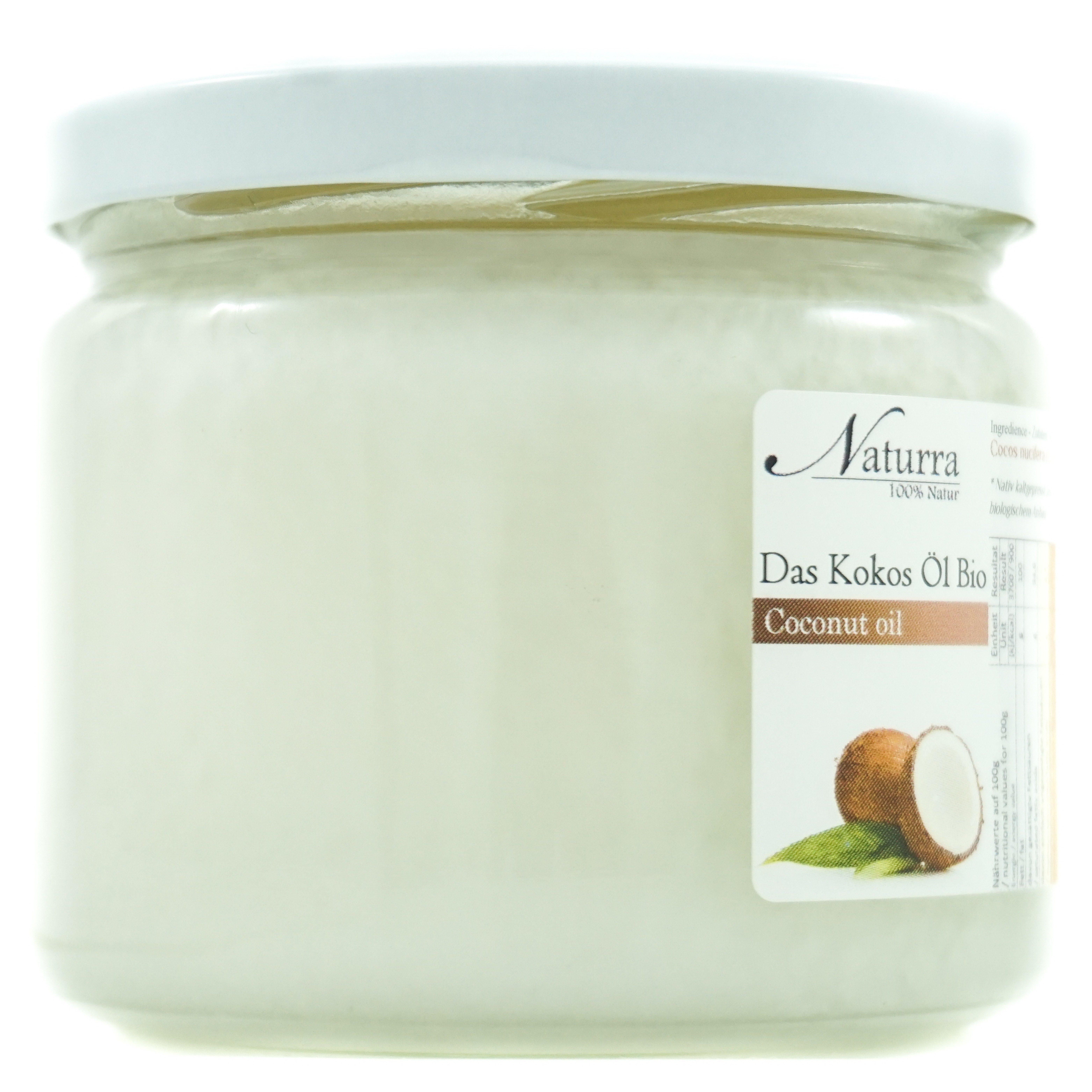 Naturra Körperöl Kokosöl Bio kaltgepresst unraffiniert nativ Premiumqualität im Glas, Bio-zertifizierte native Rohware, 100 % rein, Natürlich vegan, Glas
