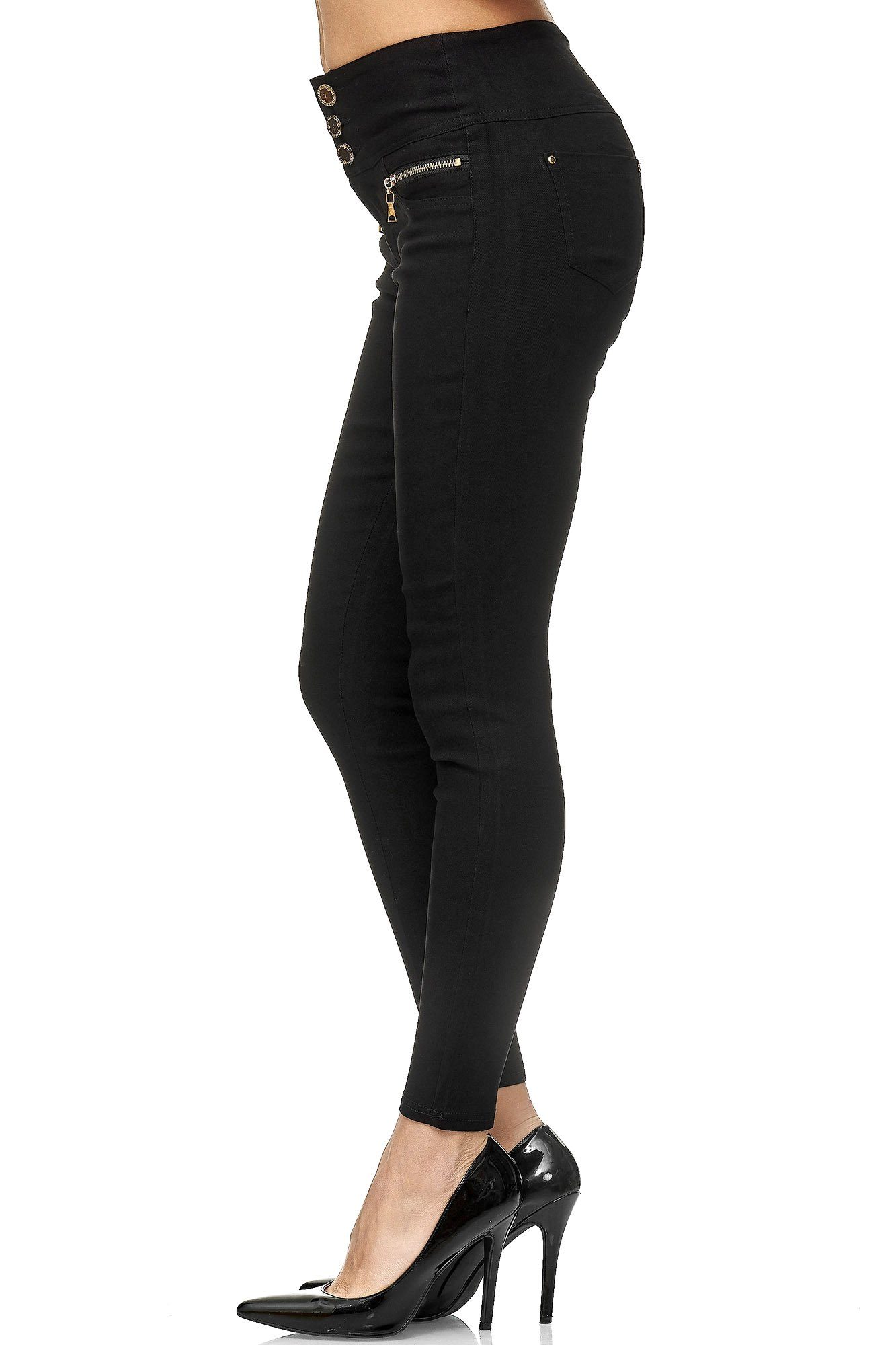 Schwarz Hose (1-tlg) Stretch High Damen Elara Jeggings High-waist-Jeans Elara Waist