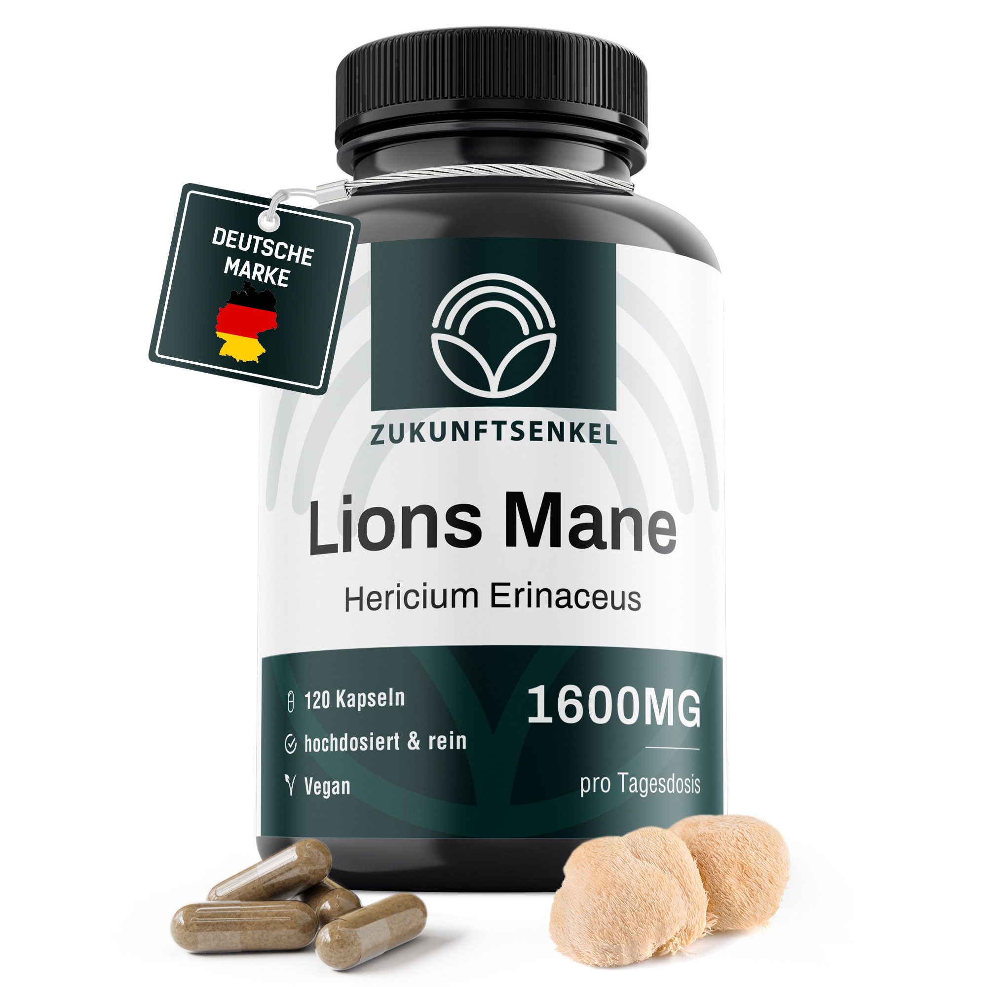 ZUKUNFTSENKEL Lions Mane (Hericium Erinaceus) Kapseln 1600mg pro Tagesdosis Kapseln, 120 er 120,00 St., 96 g, 120 Kapseln hochdosiert und vegan