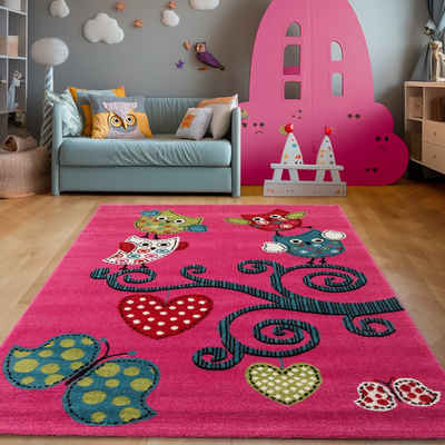 Teppich Eulen-Design, SIMPEX24, Rechteckig, Höhe: 11 mm, Kinderteppich Eule-Design Baby Teppich Kinderzimmer Pflegeleicht