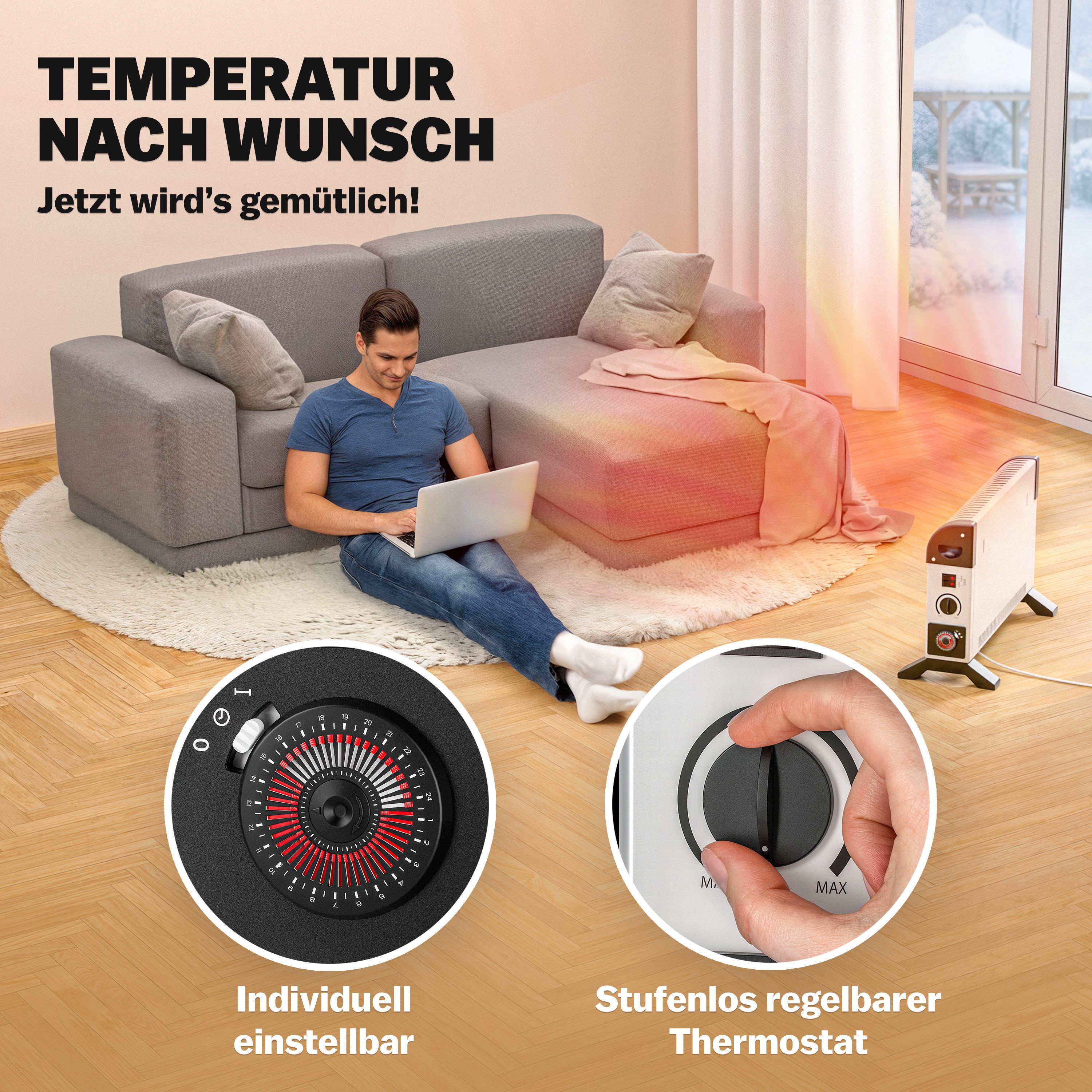 monzana Konvektor, 2000 W, Elektroheizer 3 Heizstufen Heizer elektrische Heizung Elektroheizung