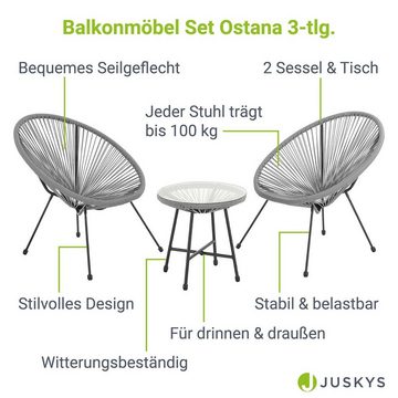Juskys Balkonset Ostana, (3-tlg), 2 Sessel plus Tisch, witterungsbeständig, stabil
