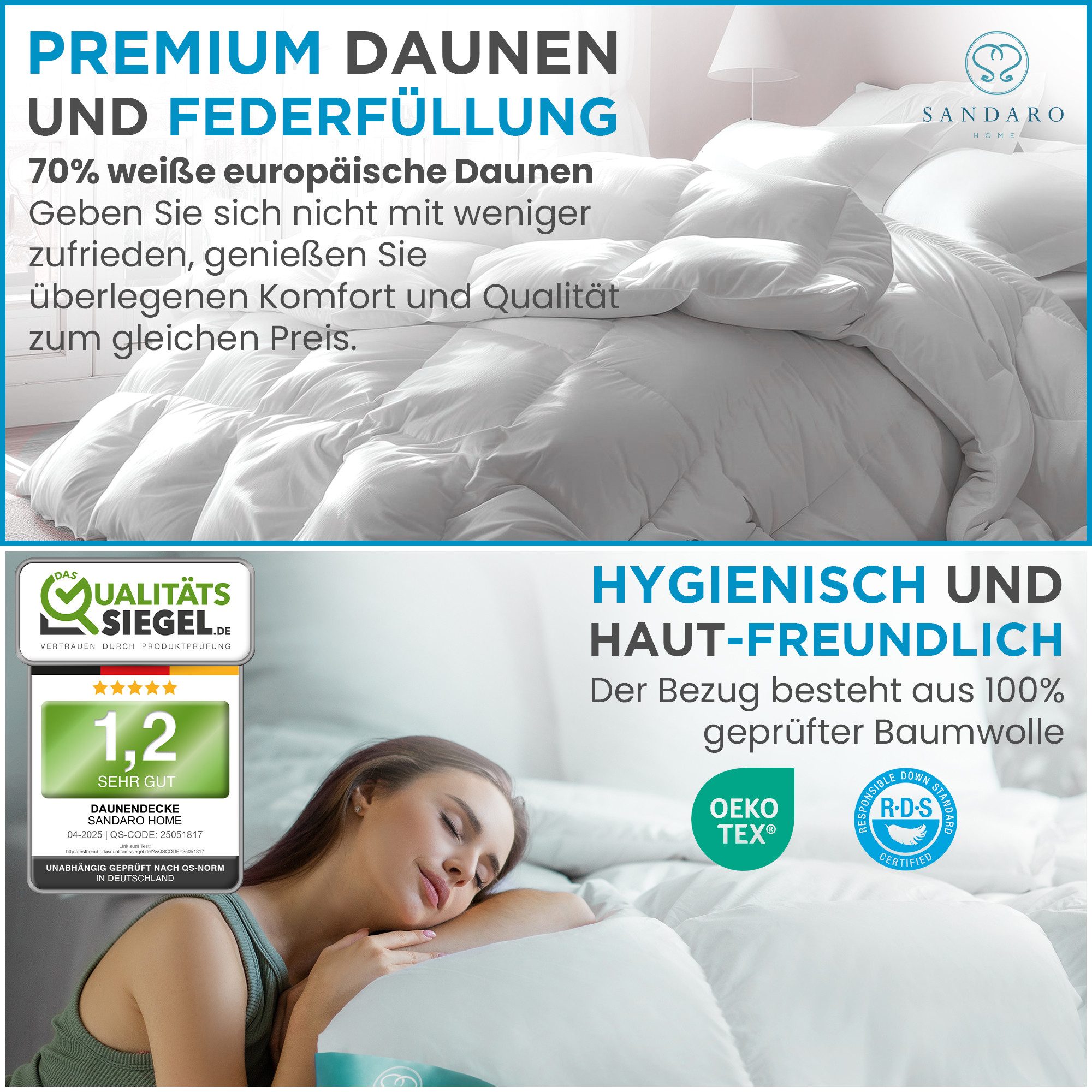 Sandaro Home Daunenbettdecke 200x220 cm, 1400 gr, Winterdecke Gänsedaunen, günstig online kaufen