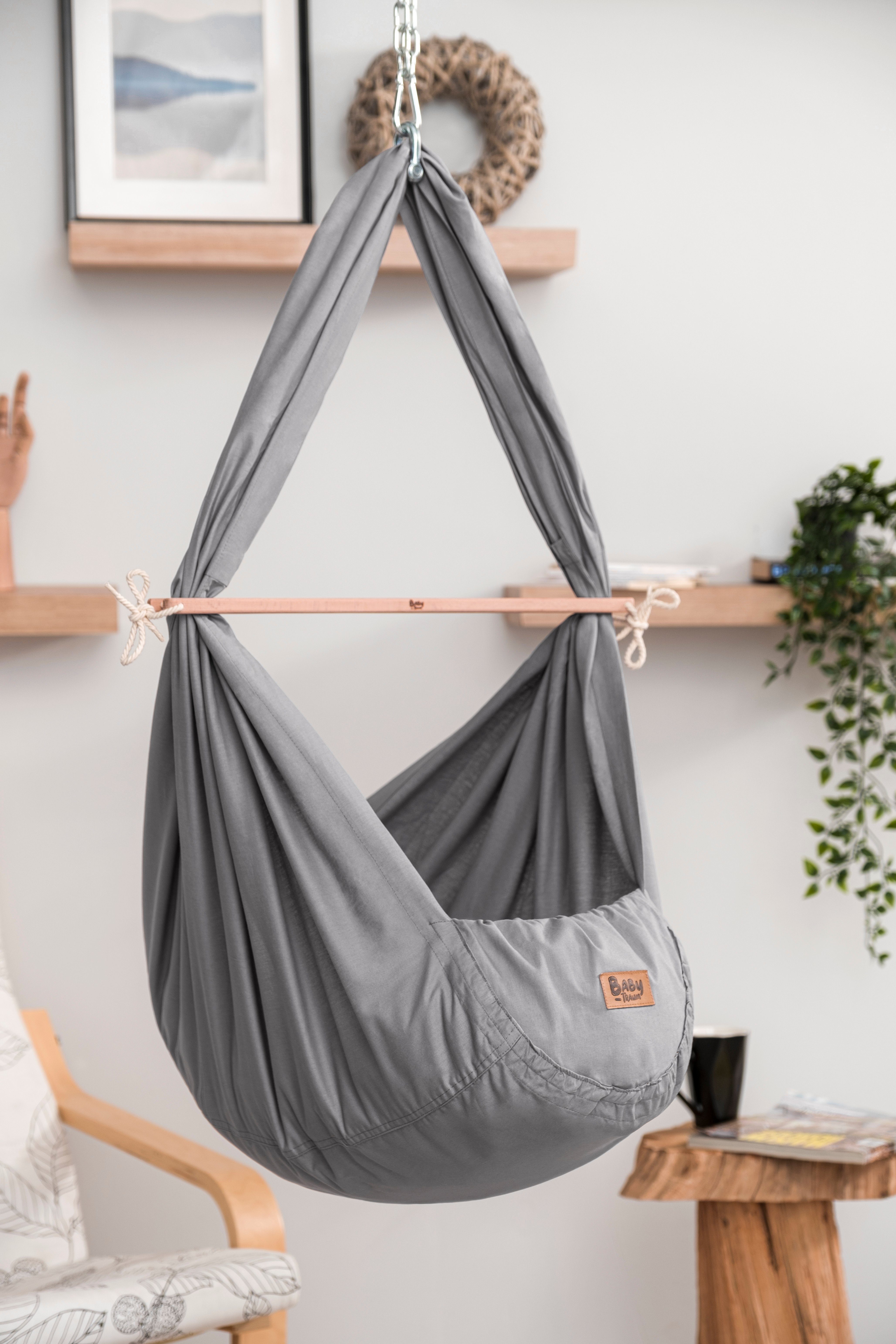 Carpetia Federwippe Baby FEDERWIEGE für ruhigen & erholsamen Schlaf in anthrazit