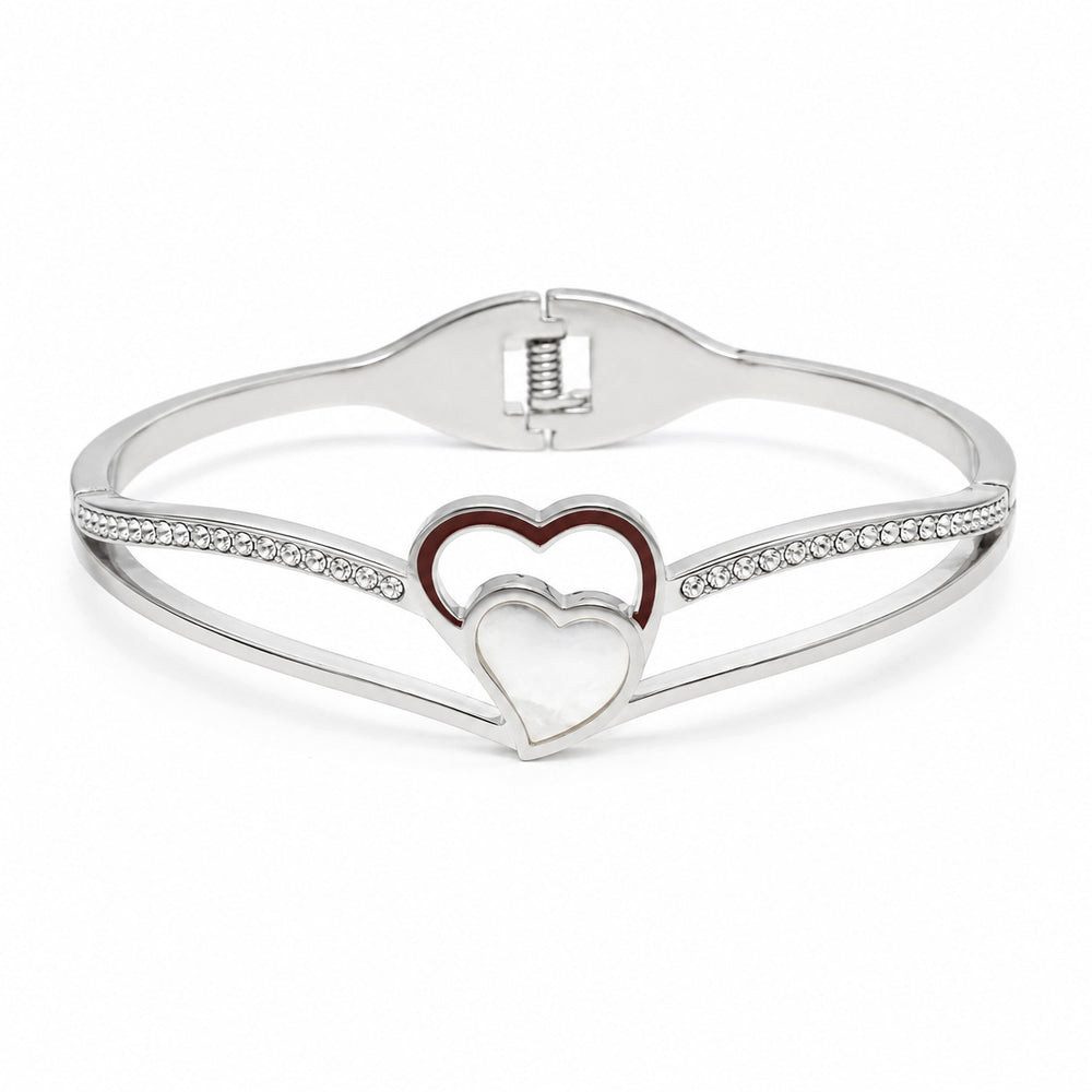 Da Meso Armreif Damen Armreif Doppelherz mit Strass – Silberfarben – Eleganter Edelsta