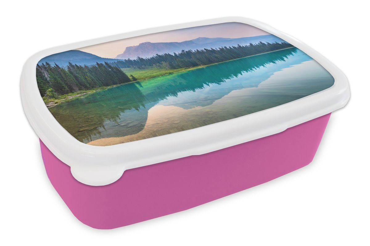MuchoWow Lunchbox Ruhige Luft über einem See in Kanada, Kunststoff, (2-tlg), Brotbox für Erwachsene, Brotdose Kinder, Snackbox, Mädchen, Kunststoff rosa