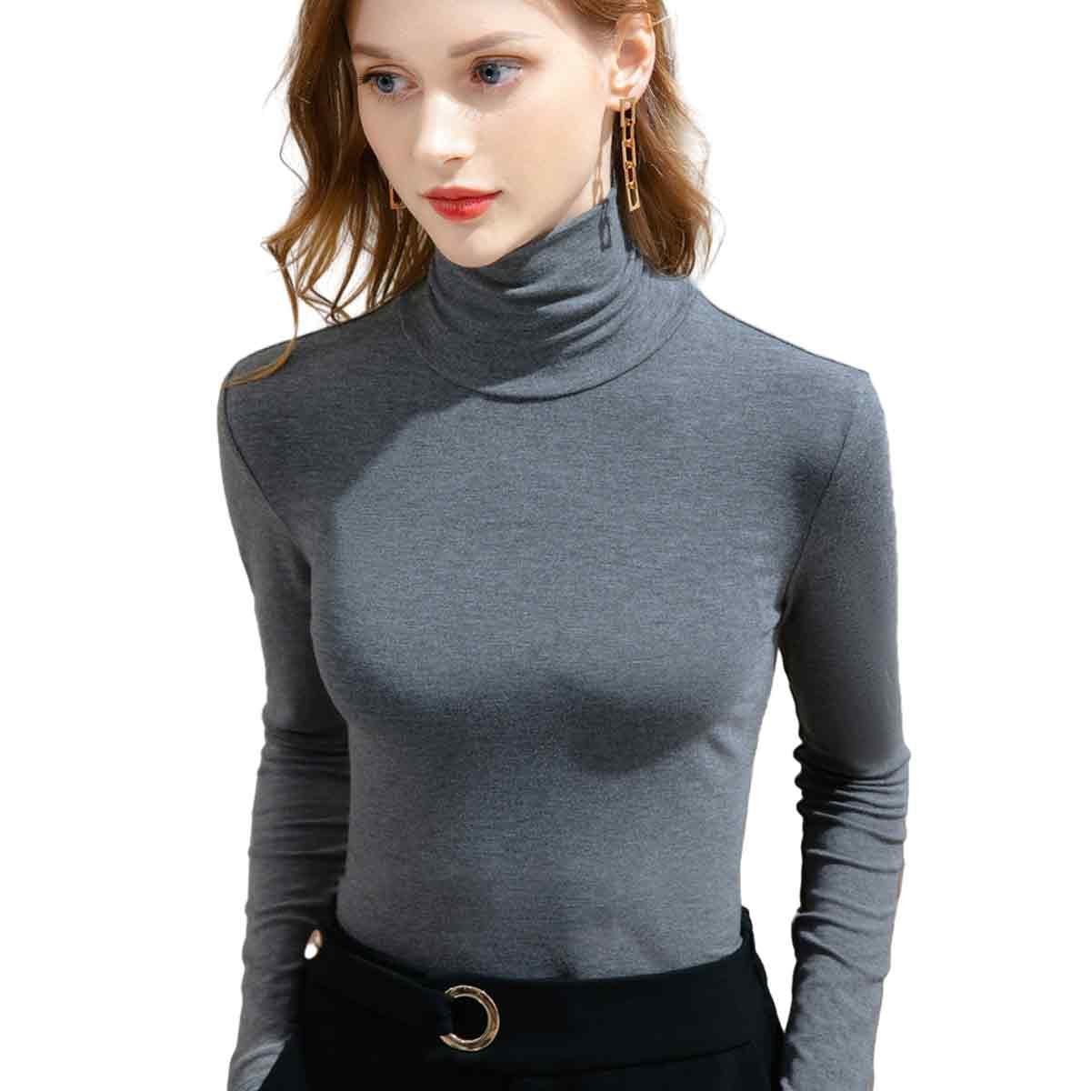 Jormftte Thermounterhemd Damen Elegant Pullover Slim Fit Langarm für Winter Oni Grey