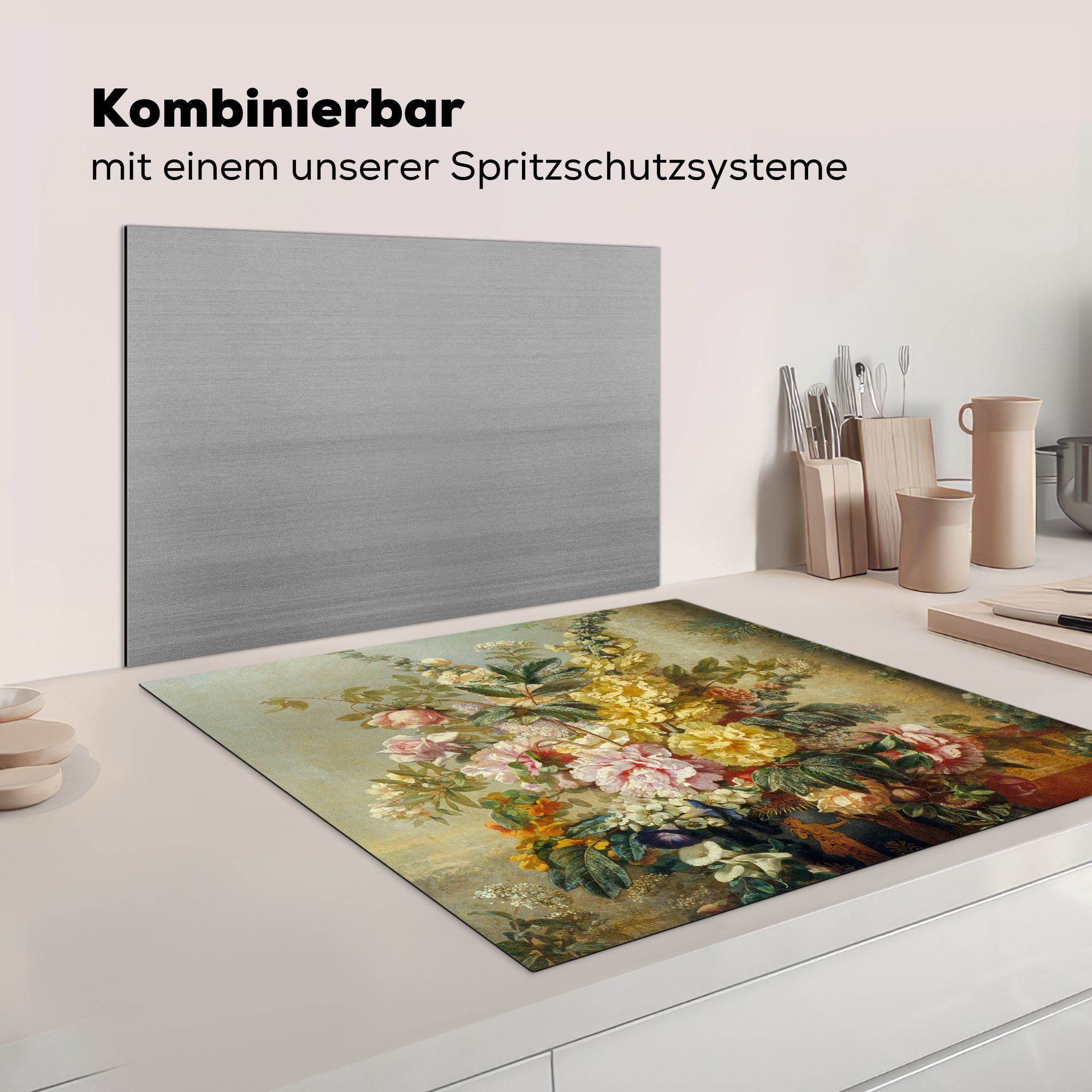 tlg), Vinyl, küche - mit für Blumen (1 Vase Mirabent Ceranfeldabdeckung, cm, Herdblende-/Abdeckplatte MuchoWow 78x78 Gemälde, - Arbeitsplatte Große Josep