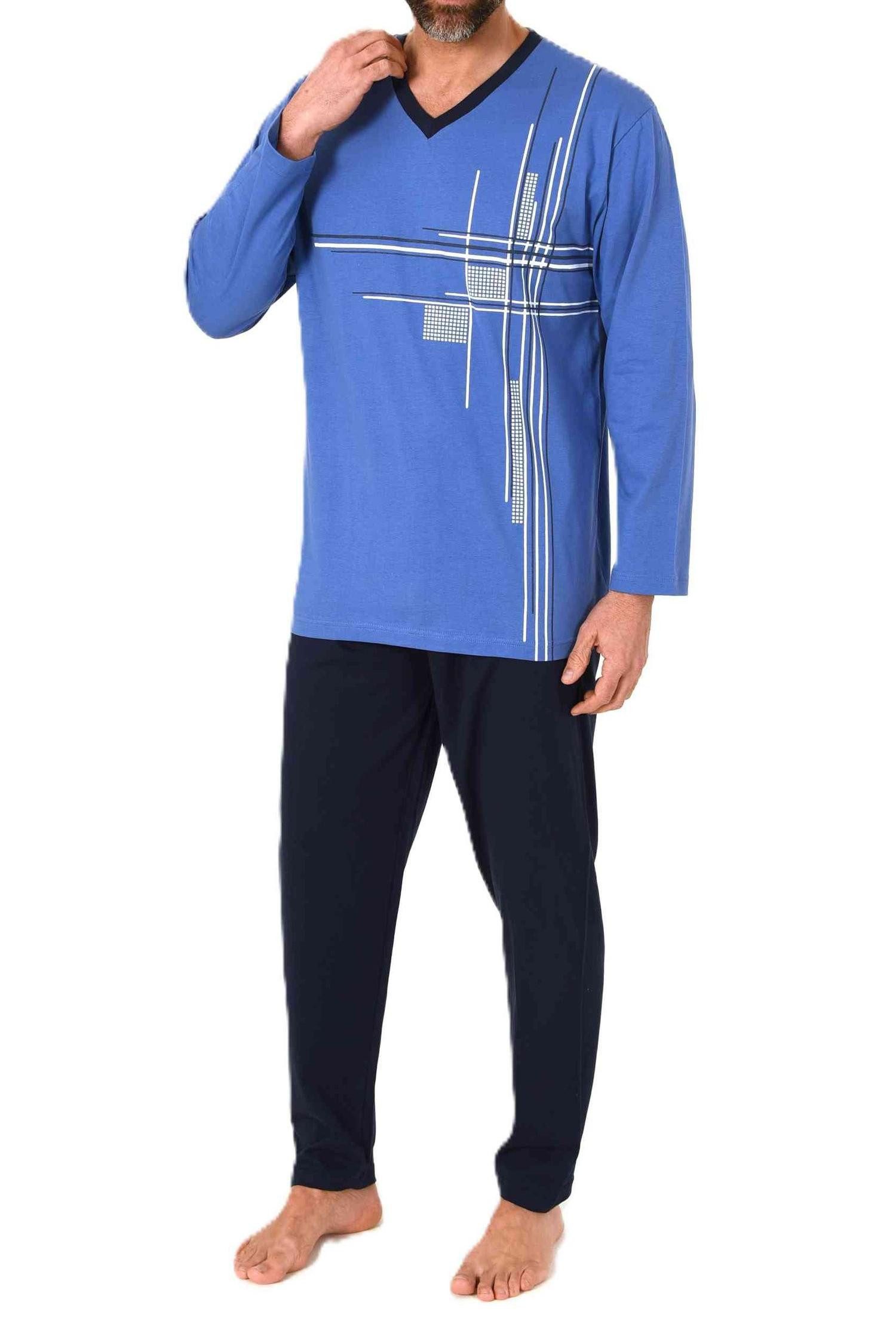 Pyjama Normann Herren langarm Schlafanzug Pyjama mit eleganten Frontprint