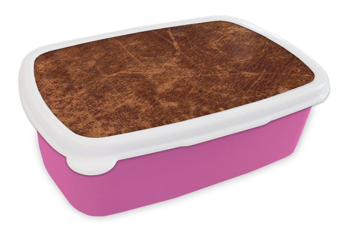 MuchoWow Lunchbox Eine alte Ledertextur, Kunststoff, (2-tlg), Brotbox für Erwachsene, Brotdose Kinder, Snackbox, Mädchen, Kunststoff rosa