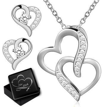 Limana Schmuckset Herz echt 925 Sterling Silber gold Kette mit Ohrringe Halskette (inkl. Herz Geschenkdose), Herzkette Herzanhänger Herzohrringe Geschenkidee Frauenschmuck