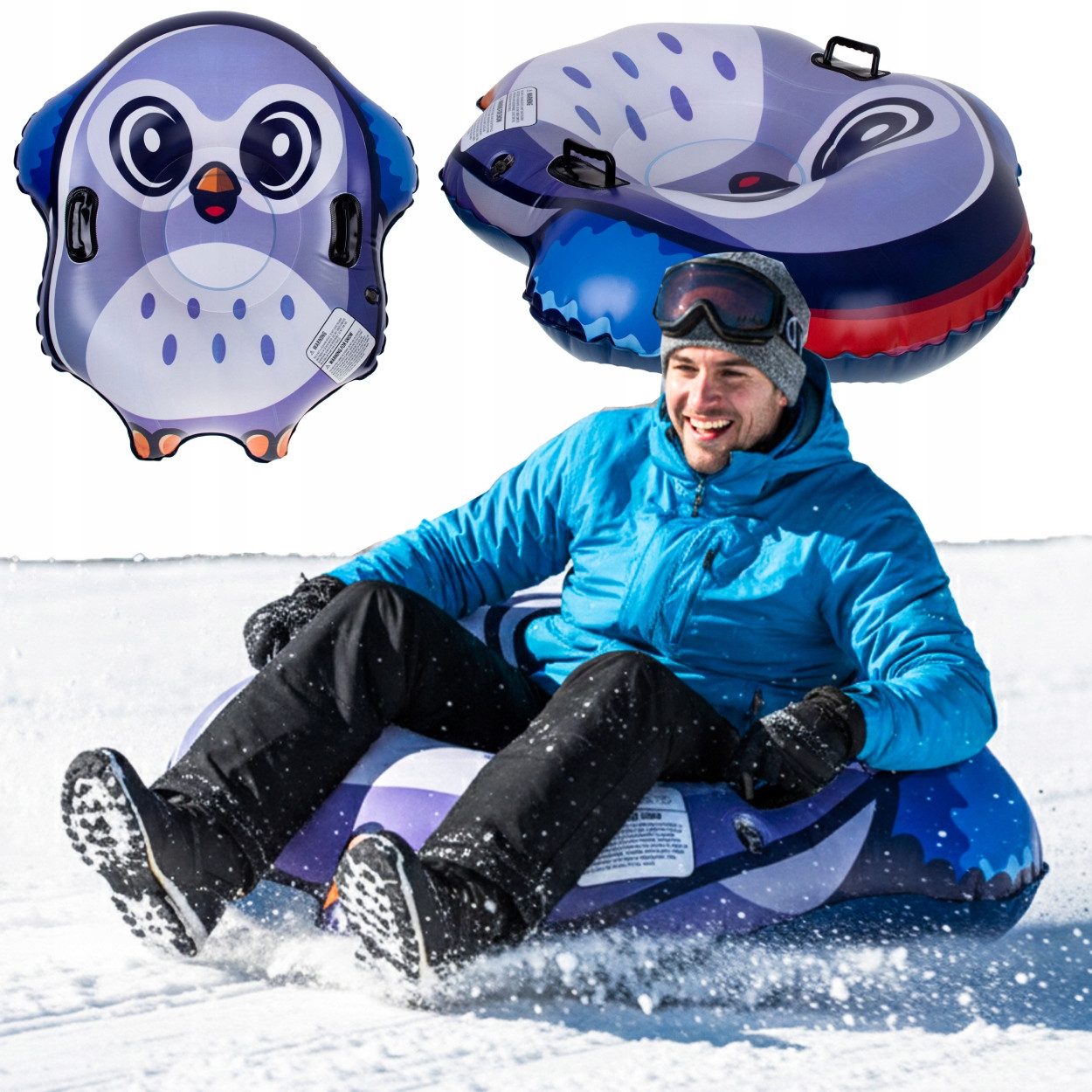 Hard-er Schneerutscher Pinguin 95 cm aufblasbar mit 2 Griffen aus robustem PVC ab 3 Jahren, mit breiten Griffen für sicheren Halt beim Rutschen