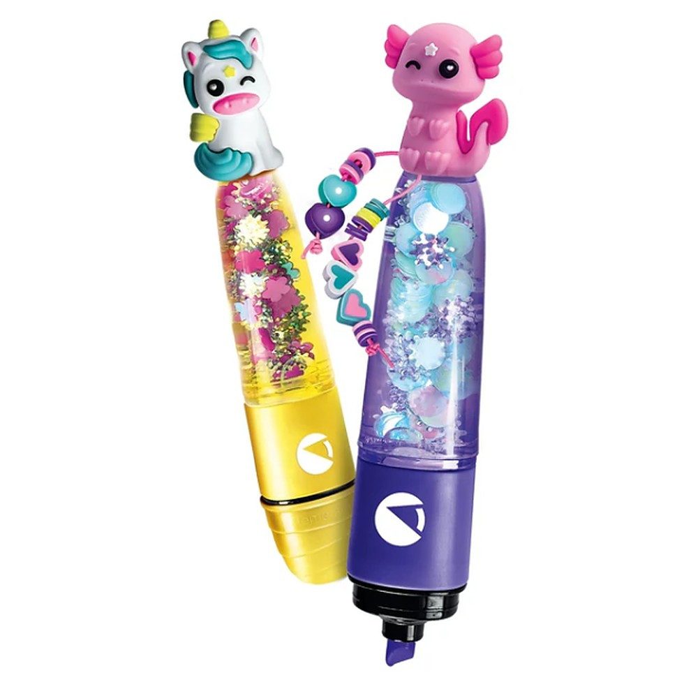 Clementoni® Kreativset Bastelset Leuchtmarker Glitzerstifte, (Spar-Set, 2-tlg), Textmarker zum Selbstbauen, Glitzerfüllung, Tierfiguren