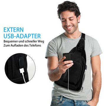 TAN.TOMI Schultertasche Brusttasche mit USB-Ladeanschluss Sling Bag für Herren & Damen, Bauchtasche Umhängetasche für Reise Wandern Radfahren Laufen Klettern