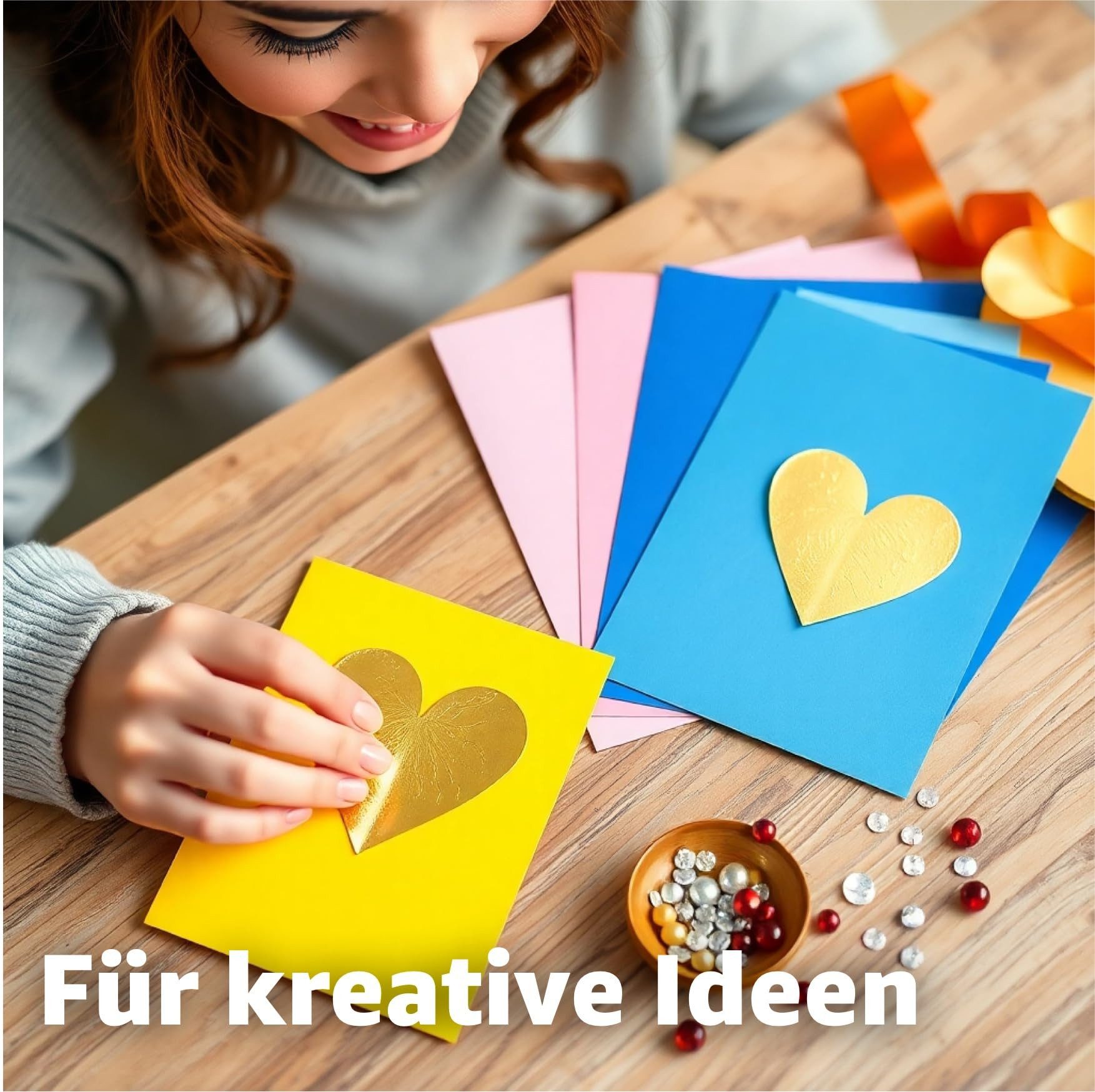 Bastelfreund® Bastelkartonpapier 50 Blatt Tonpapier 220 gm² - bunt mit Gold & Silber - 10 Farben, Bedruckbar; Papierstärke 230 g/m²