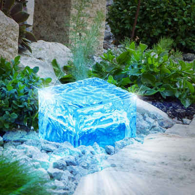 etc-shop Gartenleuchte, LED-Leuchtmittel fest verbaut, Farbwechsel, Design RGB LED Solar Leuchte Farbwechsel bunt Eis Würfel Glas