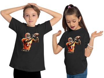 MyDesign24 T-Shirt Kinder Print Shirt orange American Football Spieler mit Ball Bedrucktes Jungen und Mädchen American Football T-Shirt, i507