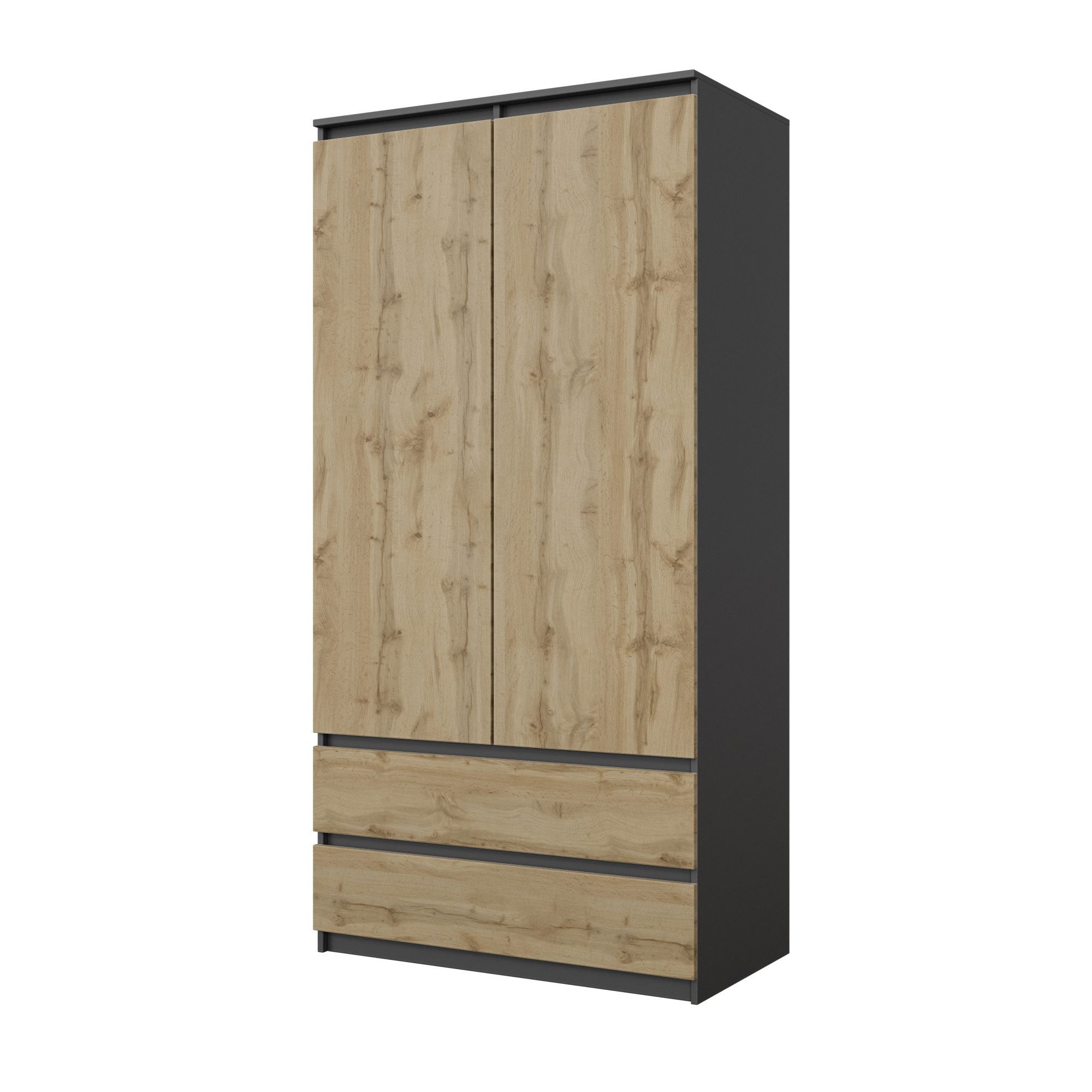 Furnica Kleiderschrank Garderobenschrank, 2 Türen und 2 Schubladen H180 x B90 x T50cm