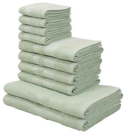 my home Handtuch Set Vanessa, Handtücher mit Bordüre, Walkfrottee (Set, 10-St), einfarbige Duschtücher, Handtücher und Gästetücher aus 100% Baumwolle