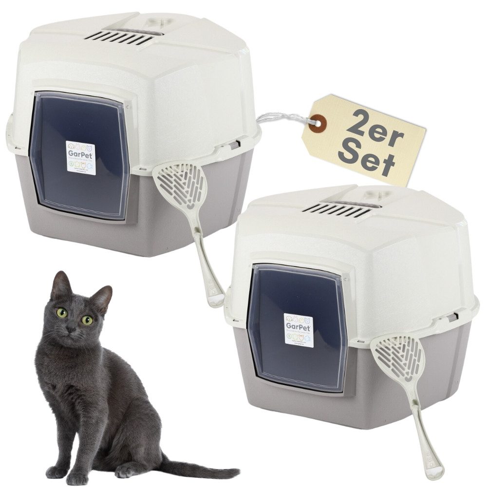 GarPet Katzenecktoilette 2er Set Große Eck Katzentoilette Katzenklo Ecke mit Deckel XXL