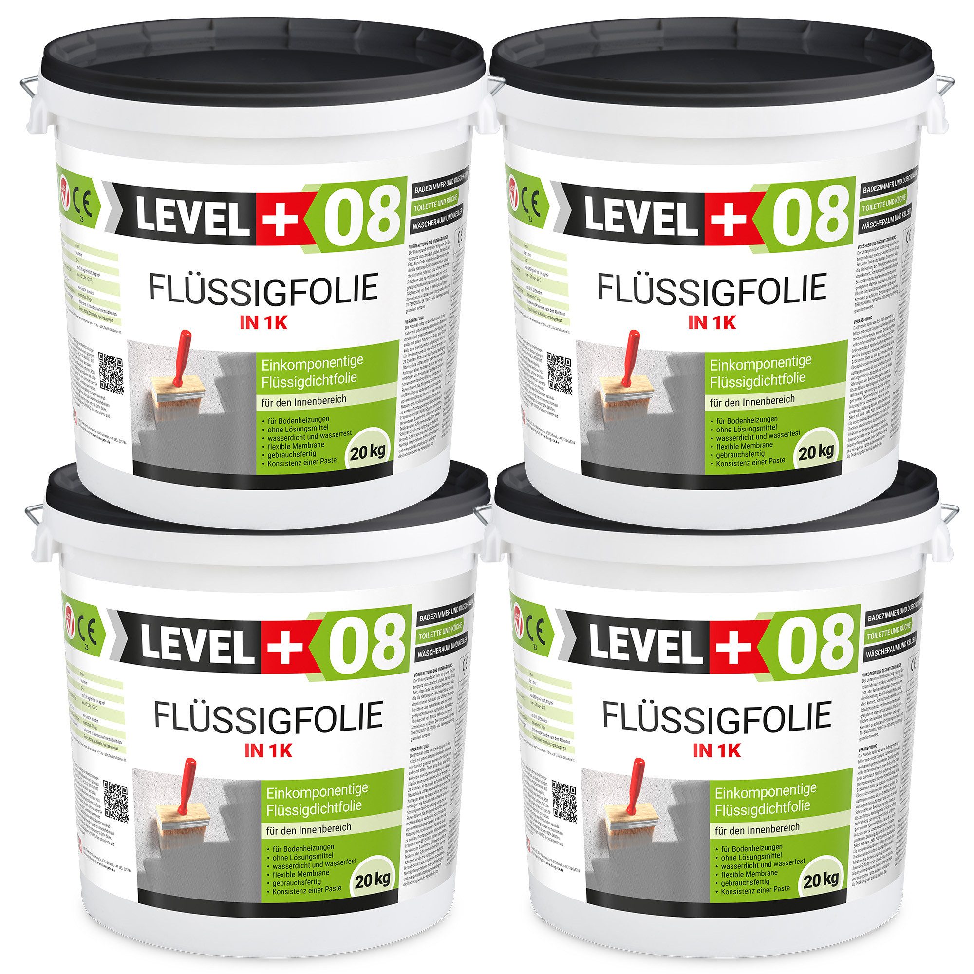Level+ Dichtstoff Flüssigfolie Badbdichtung 1K Dichtschlämme Dichtfolie L+08 - 80KG
