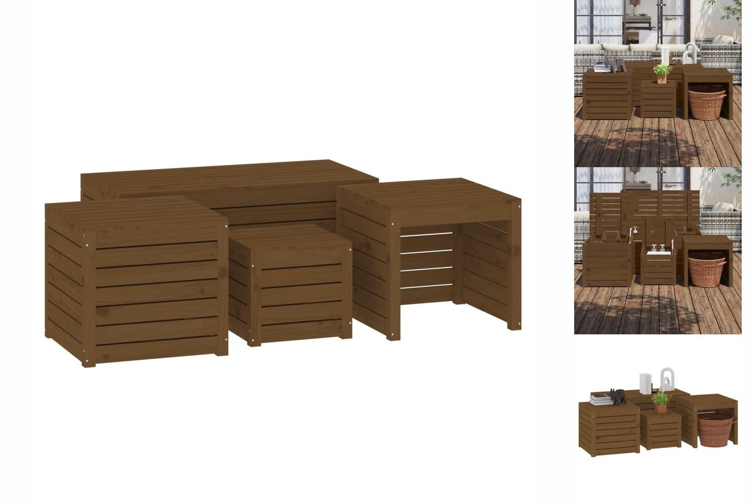 vidaXL Auflagenbox 4-tlg Gartenbox-Set Honigbraun Massivholz Kiefer