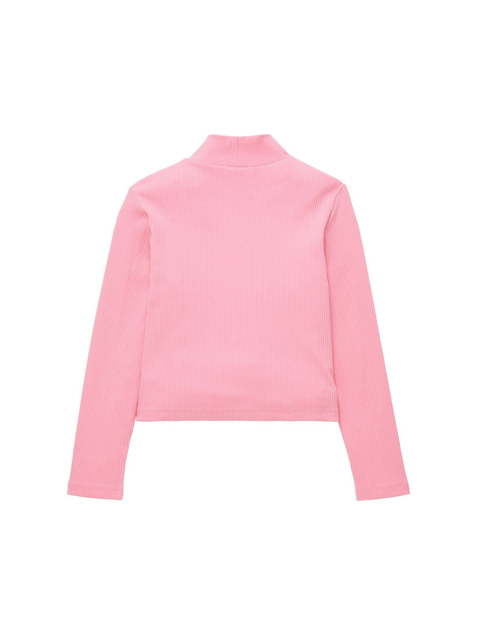 mit TOM Cropped Langarmshirt pink Polyester recyceltem TAILOR sunrise T-Shirt
