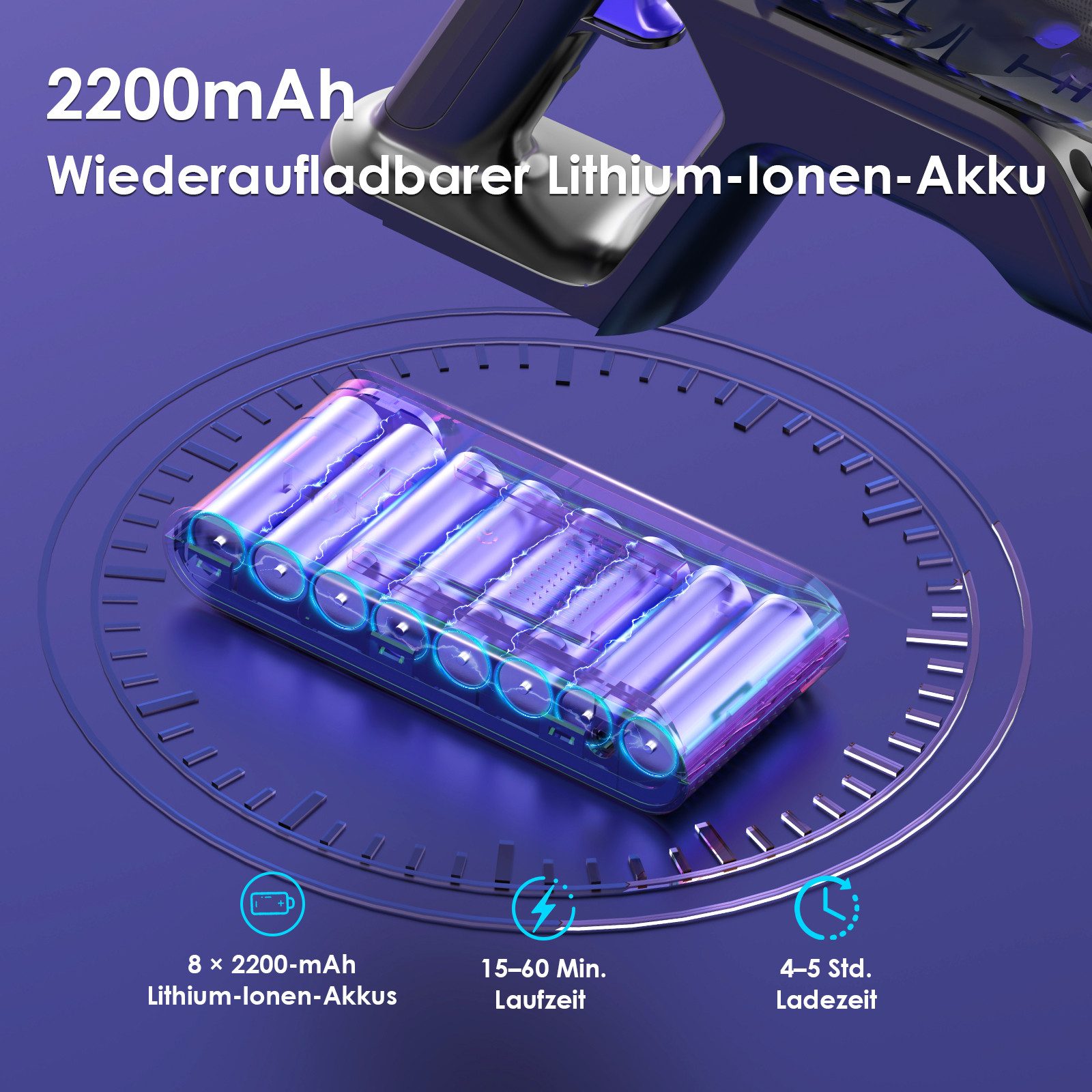 Vortisys Akku-Hand-und Stielstaubsauger Akku Staubsauger 80000Pa/500W/60Min, Staubsauger Kabellos, beutellos, Kabelloser Staubsauger mit LED Display, GreenEye-Technologie, HEPA-Filtersystem & Anti-Verfilzungs-Walzenbürste, Für Böden,Teppich,Tierhaare