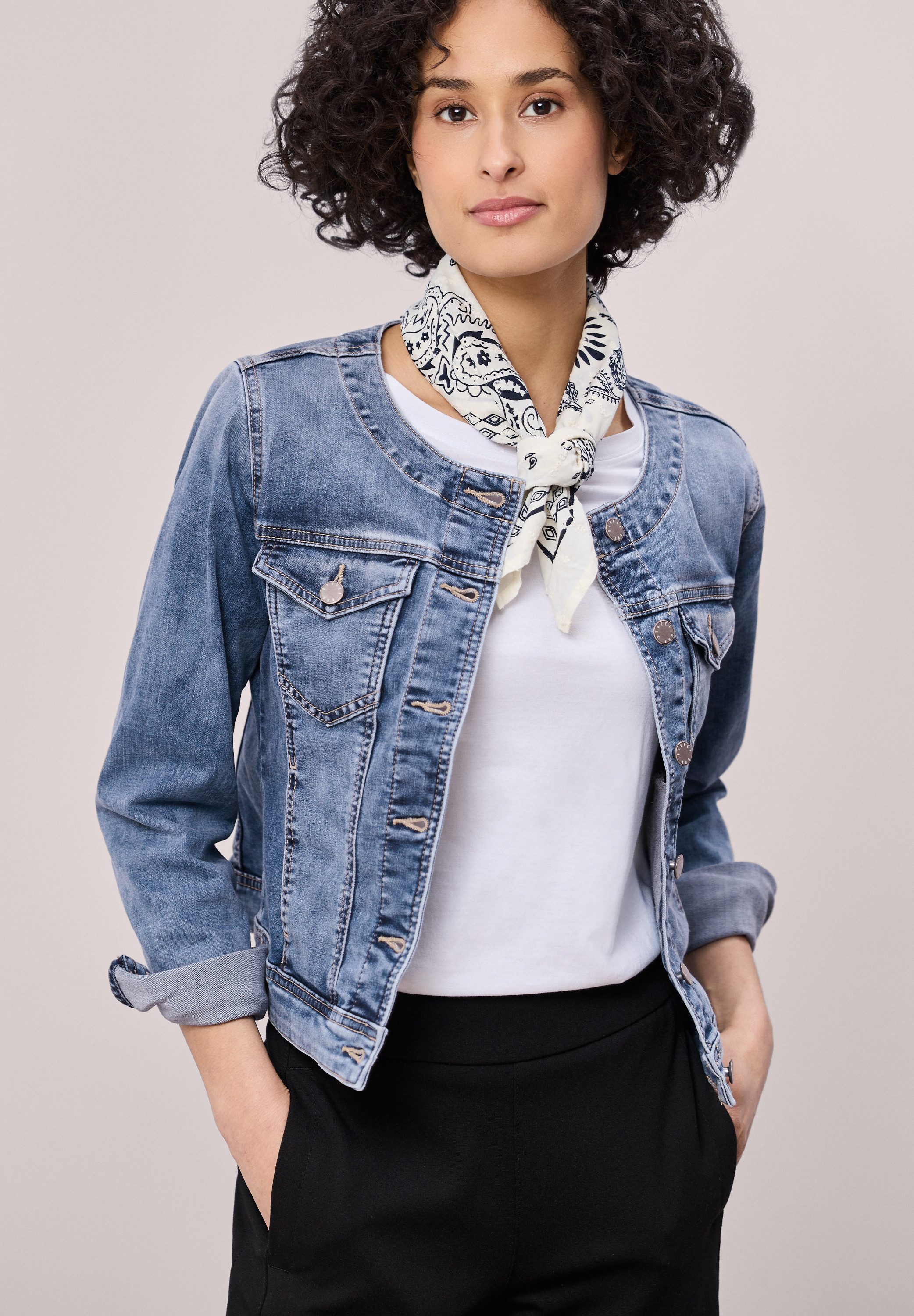 STREET ONE Jeansjacke Rundhalsausschnitt
