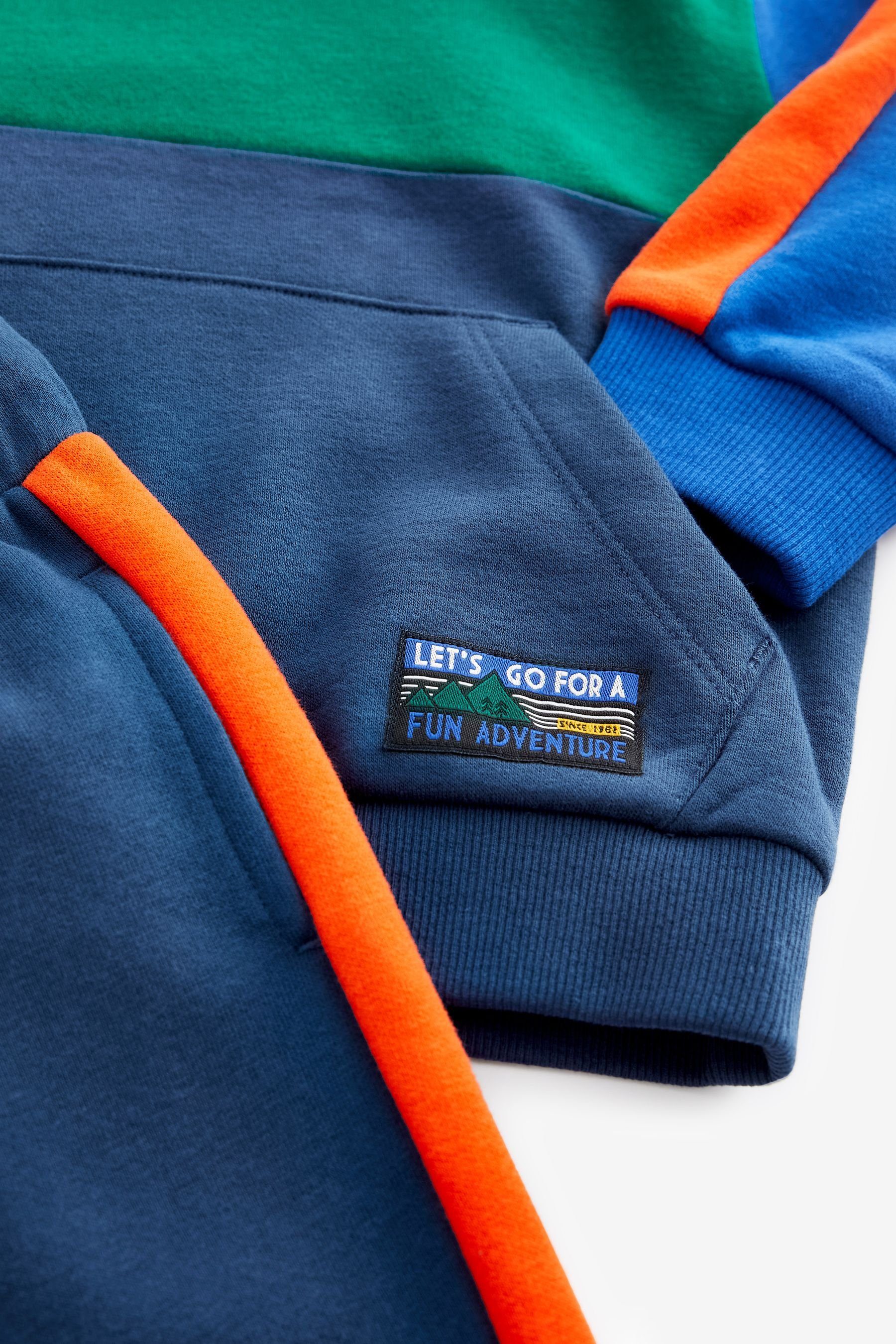 Jogginghose Blue/Green und Blockfarben-Kapuzensweatshirt Sweatanzug Next (2-tlg)